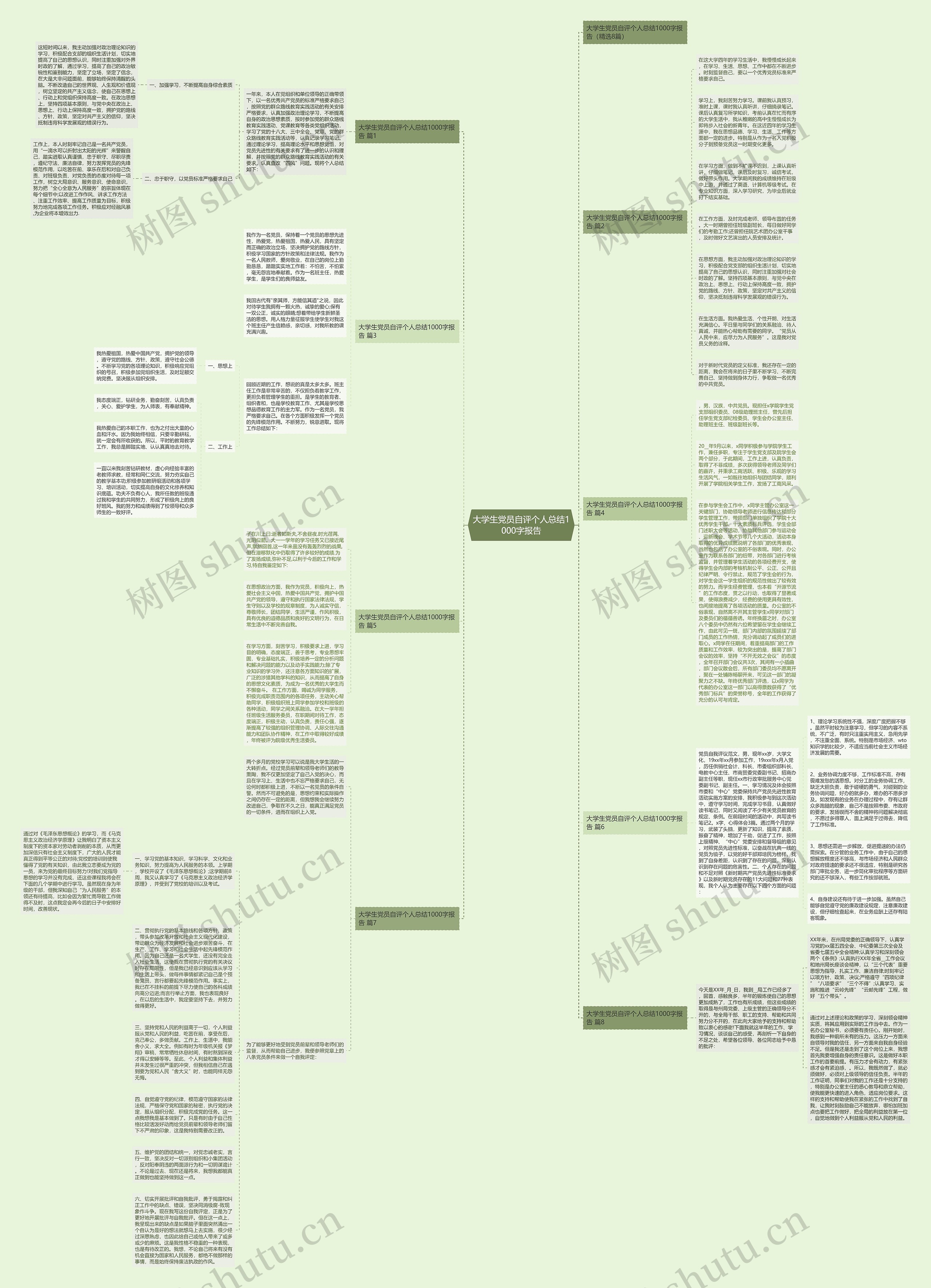 大学生党员自评个人总结1000字报告思维导图