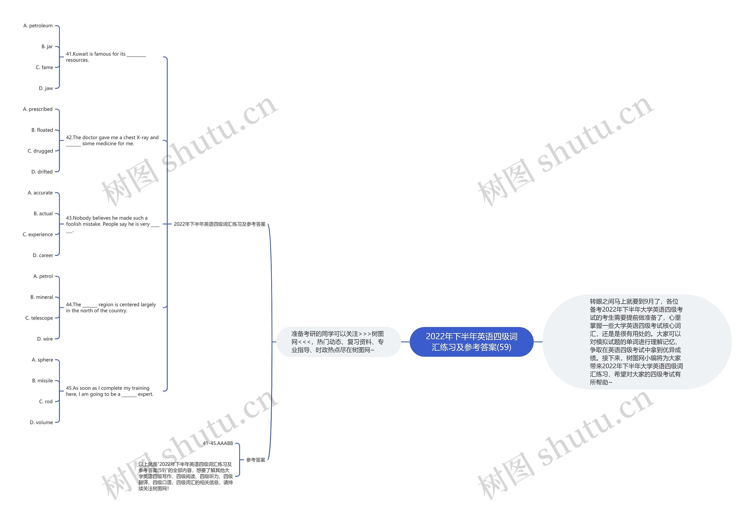 2022年下半年英语四级词汇练习及参考答案(59)思维导图高清图 2022年下半年英语四级词汇练习及参考答案(59)思维导图