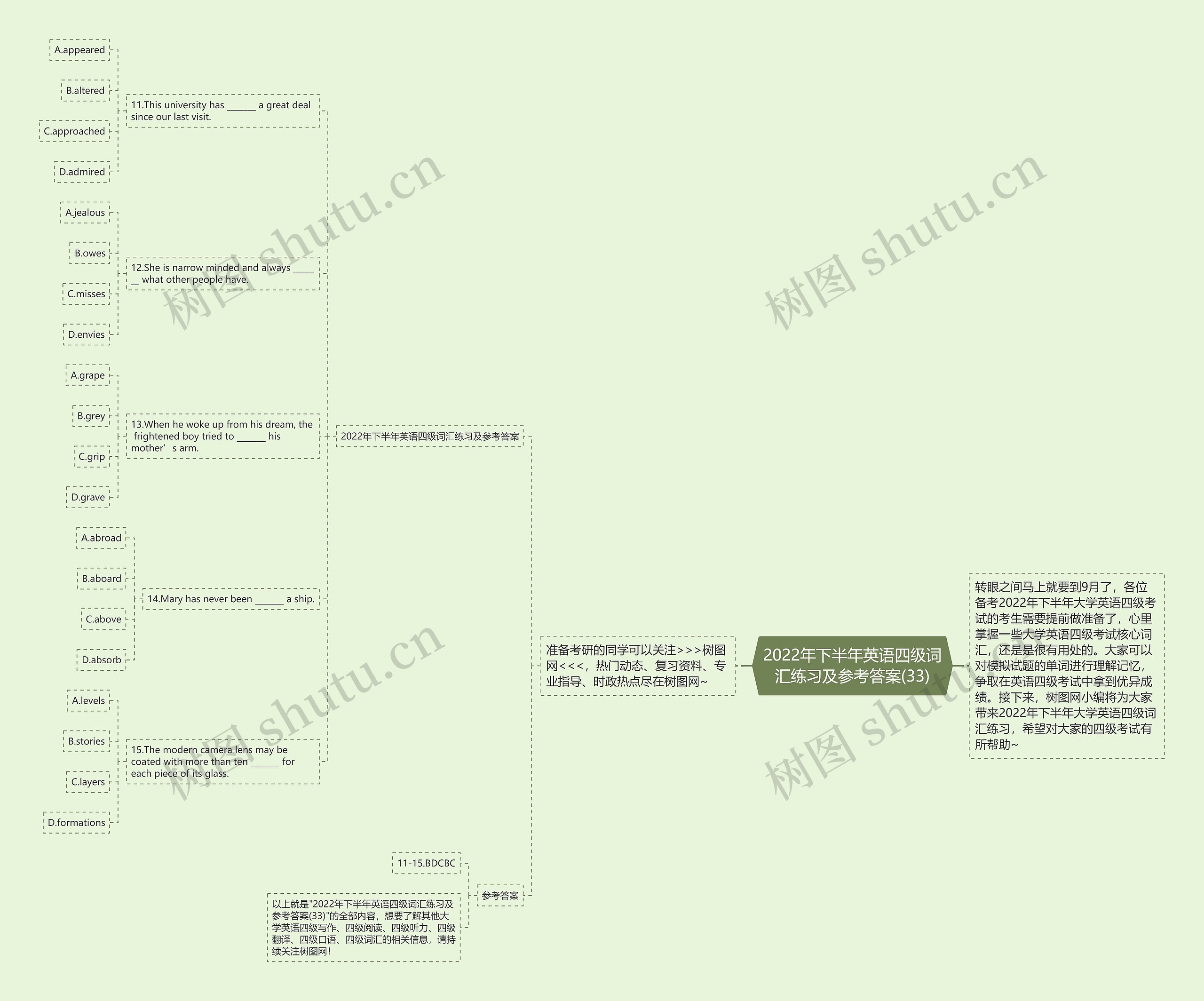 2022年下半年英语四级词汇练习及参考答案(33)思维导图