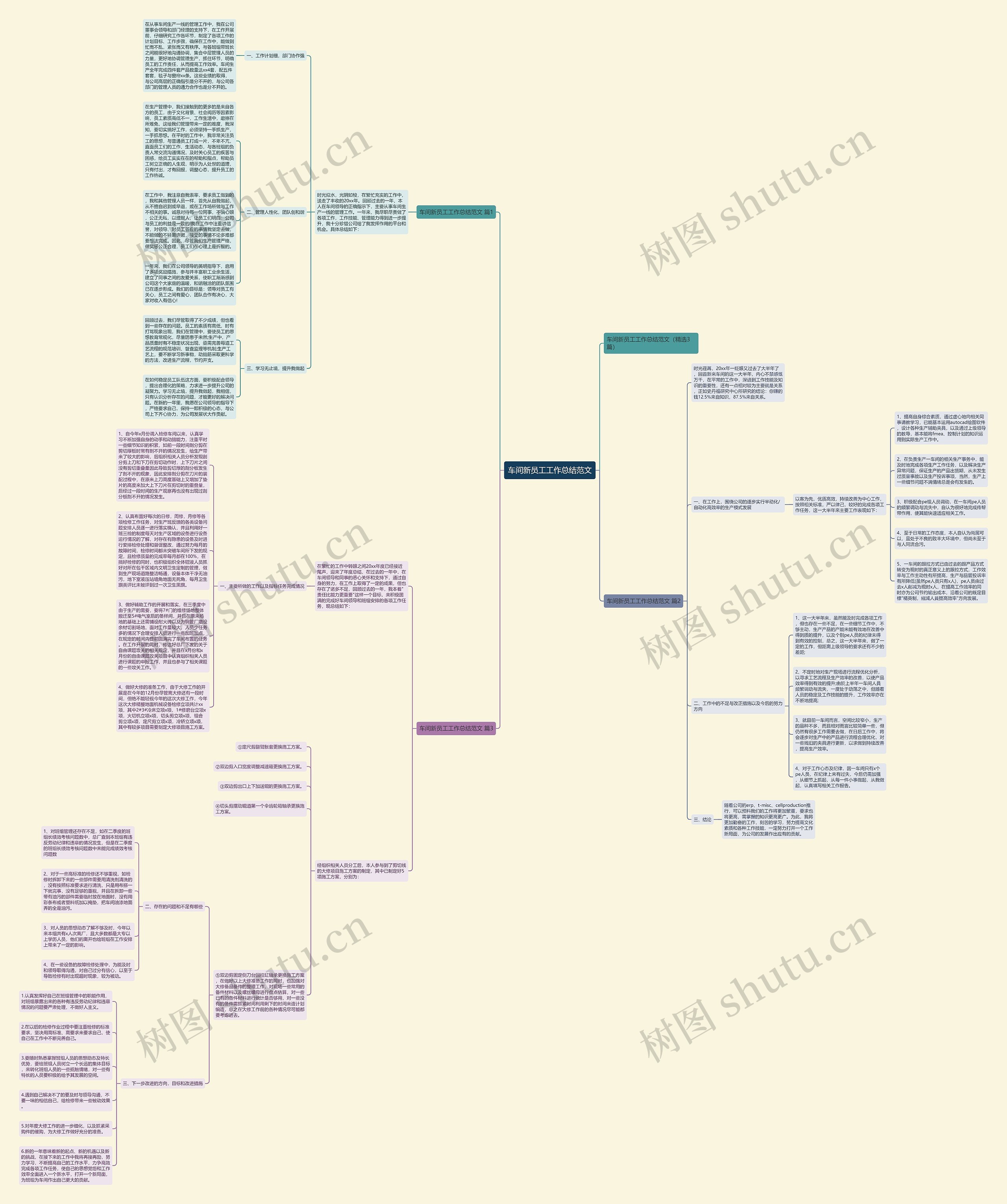 车间新员工工作总结范文思维导图