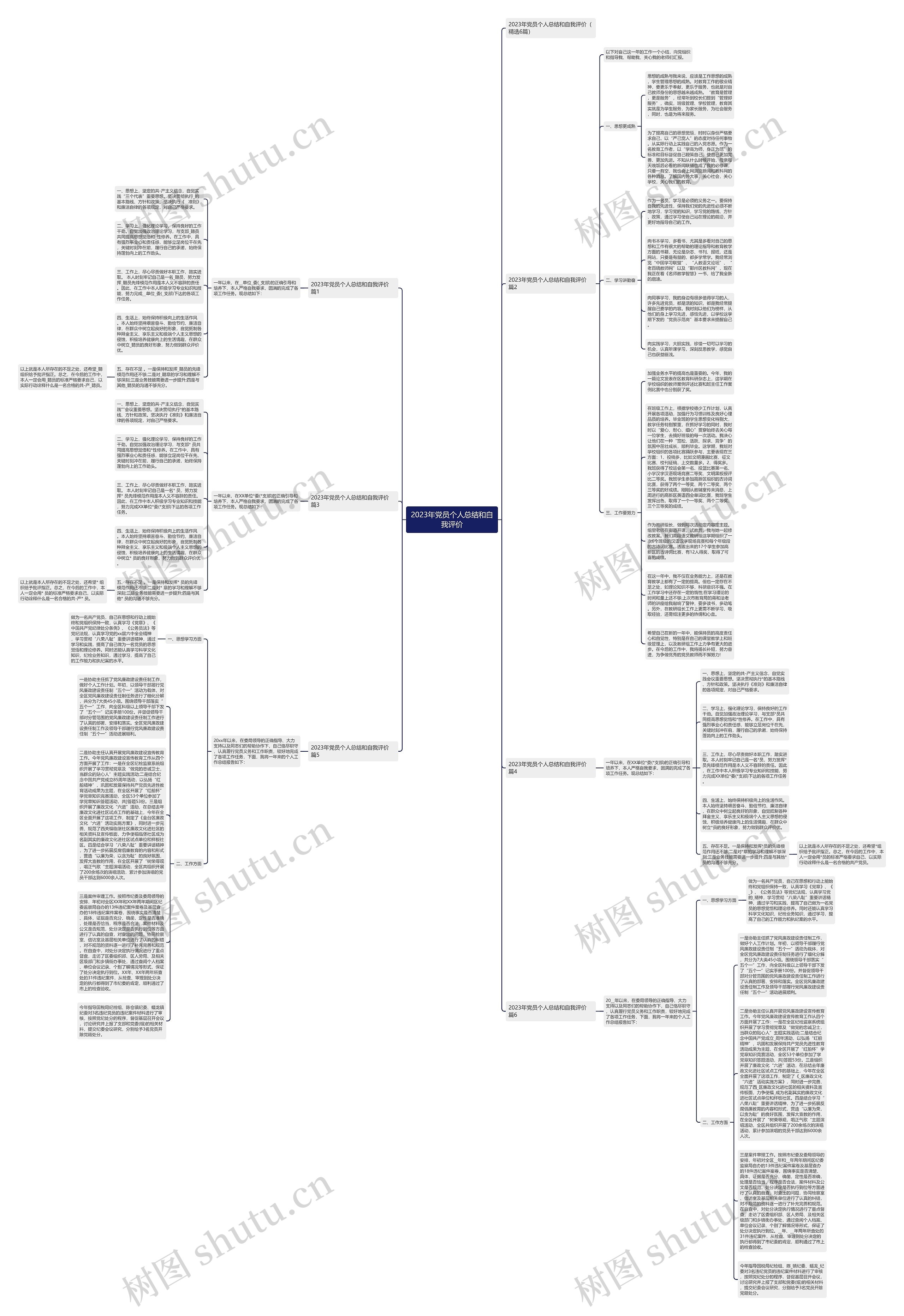 2023年党员个人总结和自我评价思维导图