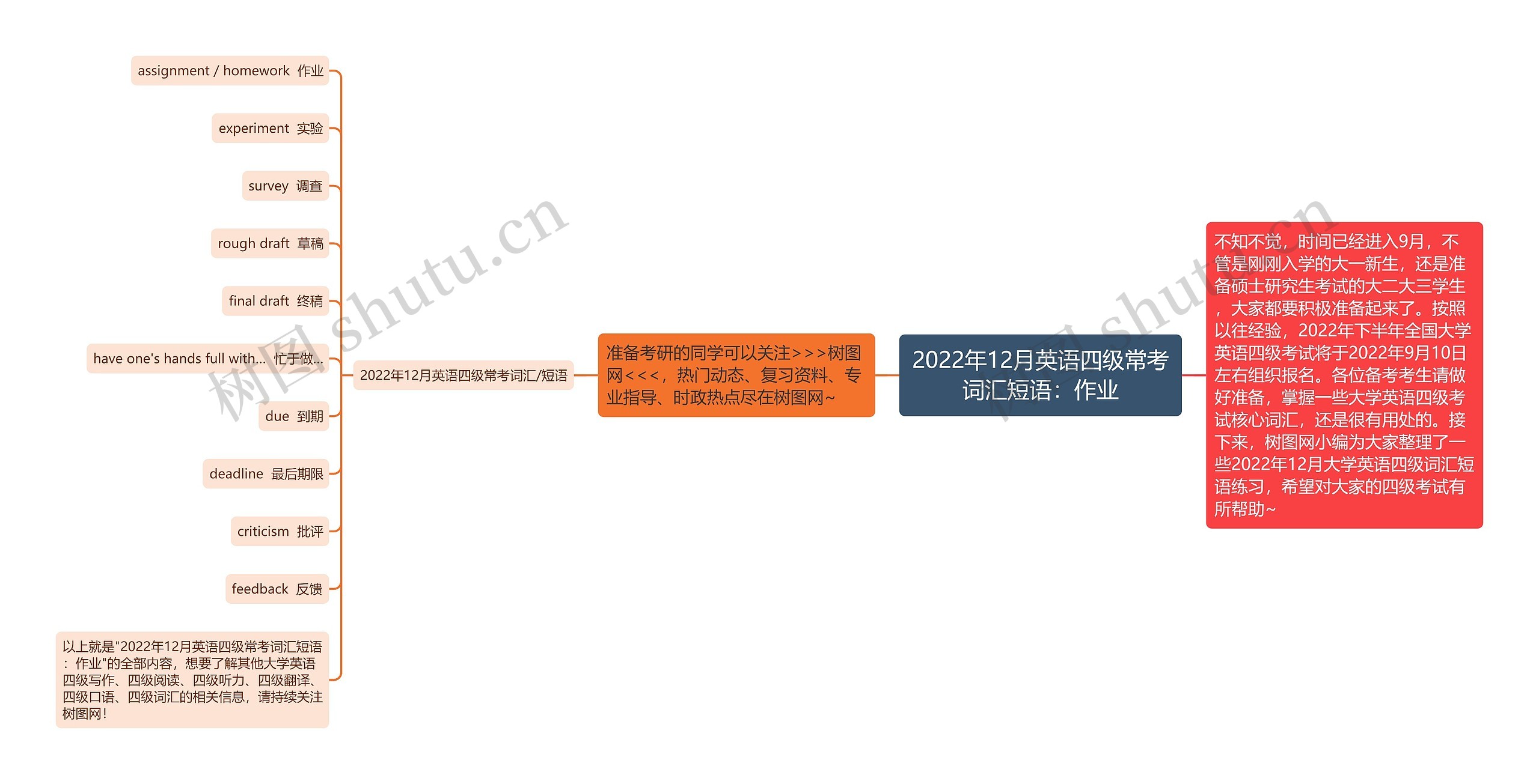 2022年12月英语四级常考词汇短语：作业