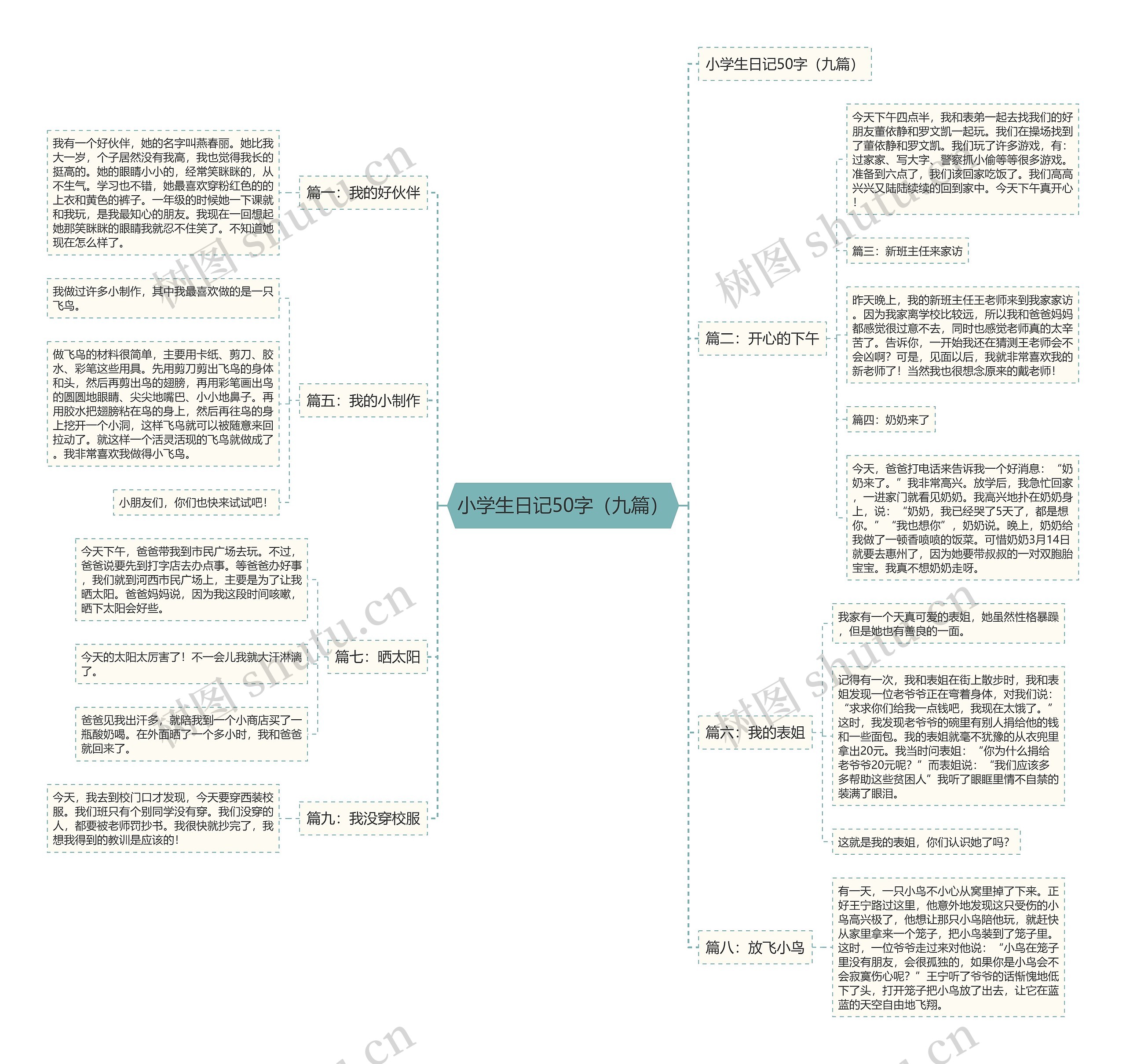 小学生日记50字（九篇）思维导图