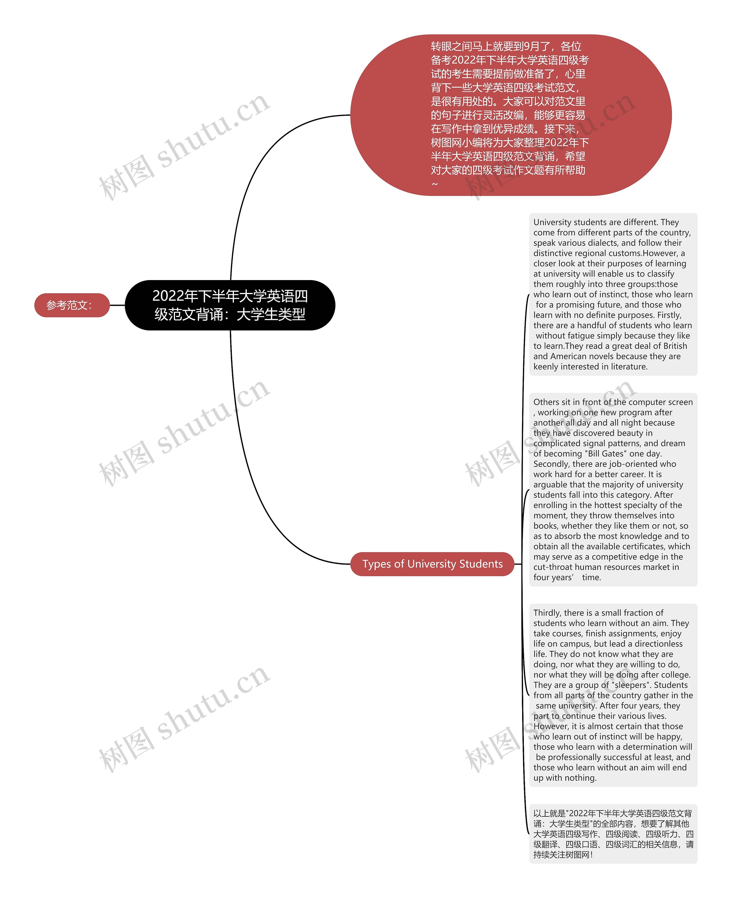 2022年下半年大学英语四级范文背诵：大学生类型思维导图