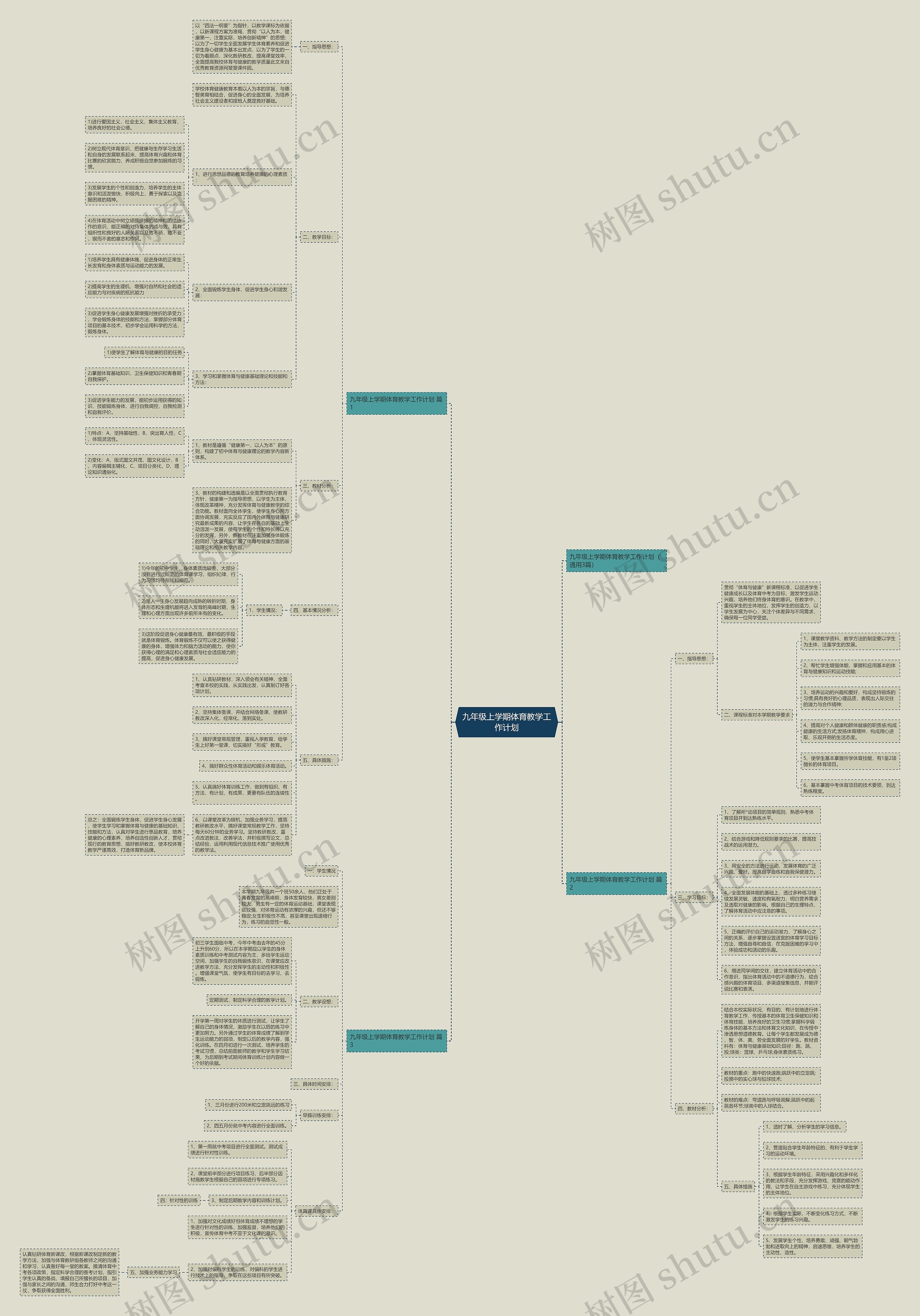 九年级上学期体育教学工作计划思维导图
