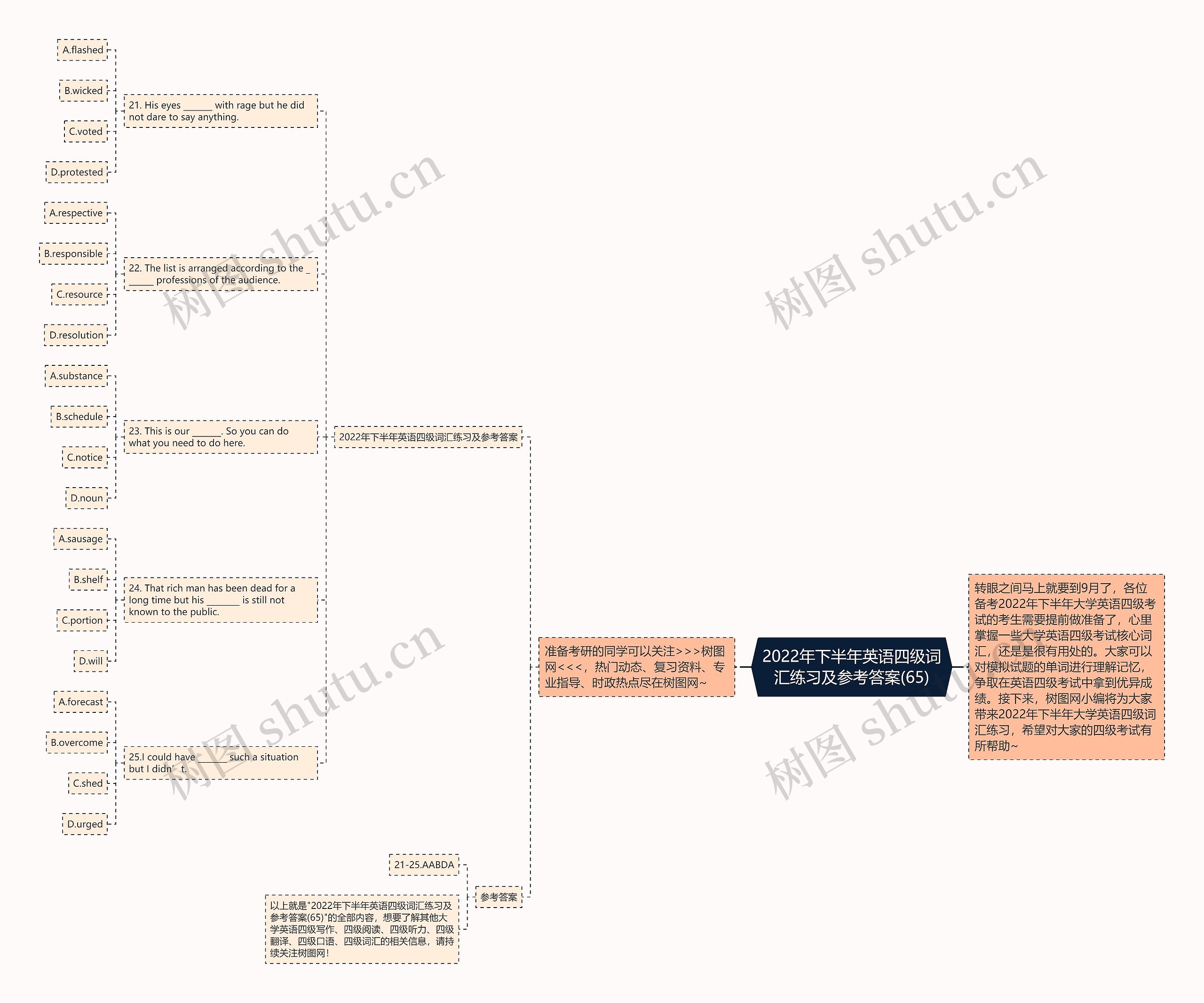 2022年下半年英语四级词汇练习及参考答案(65)思维导图