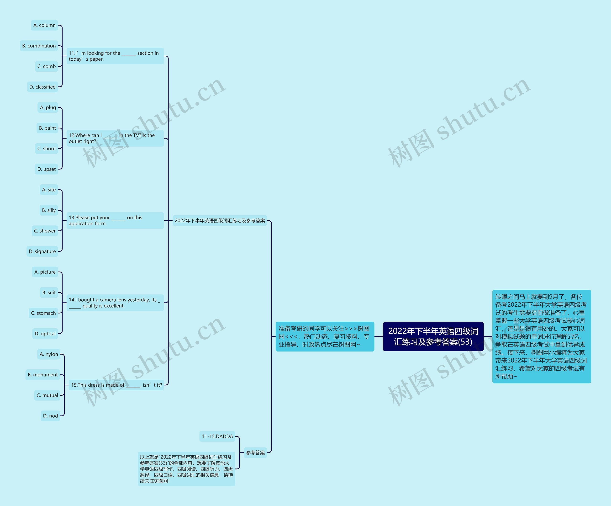 2022年下半年英语四级词汇练习及参考答案(53)思维导图
