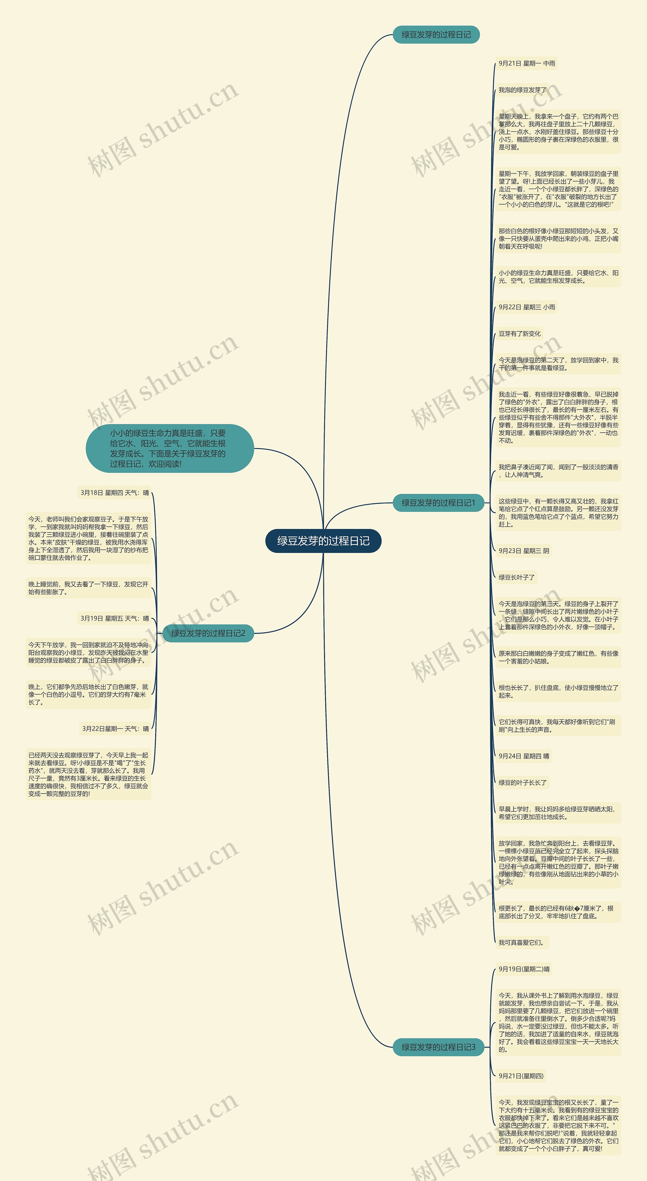 绿豆发芽的过程日记思维导图高清图 绿豆发芽的过程日记思维导图