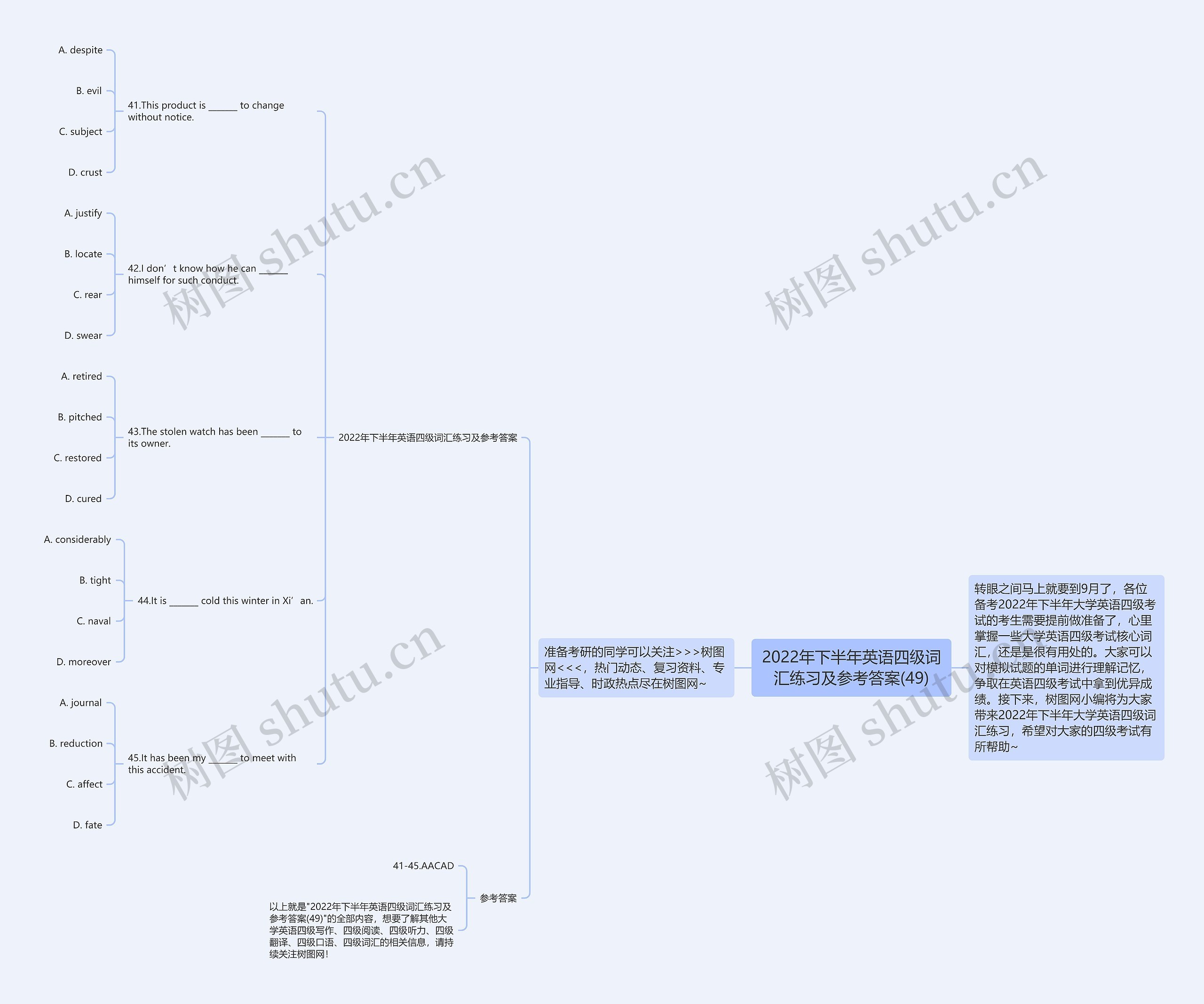 2022年下半年英语四级词汇练习及参考答案(49)思维导图