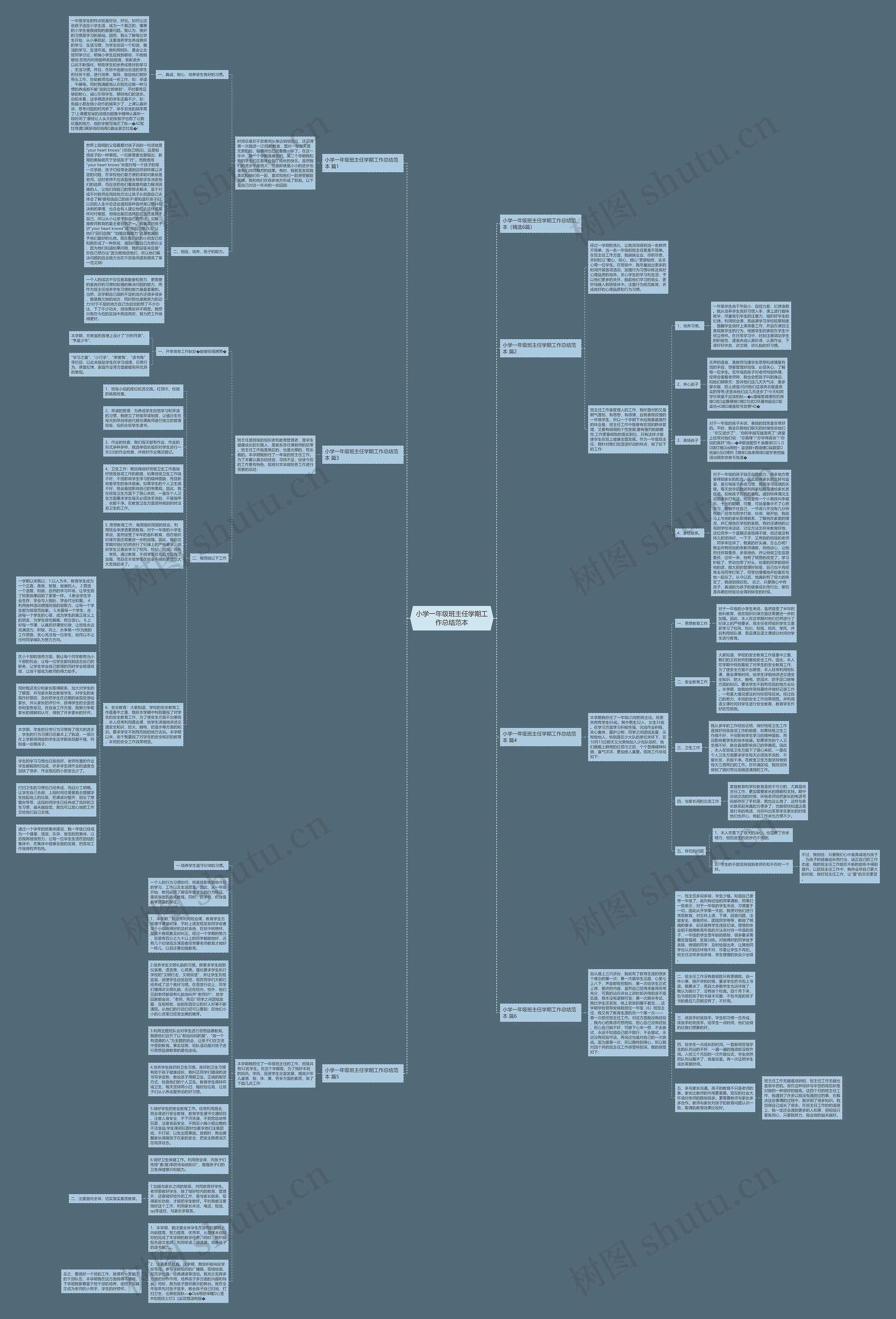 小学一年级班主任学期工作总结范本思维导图