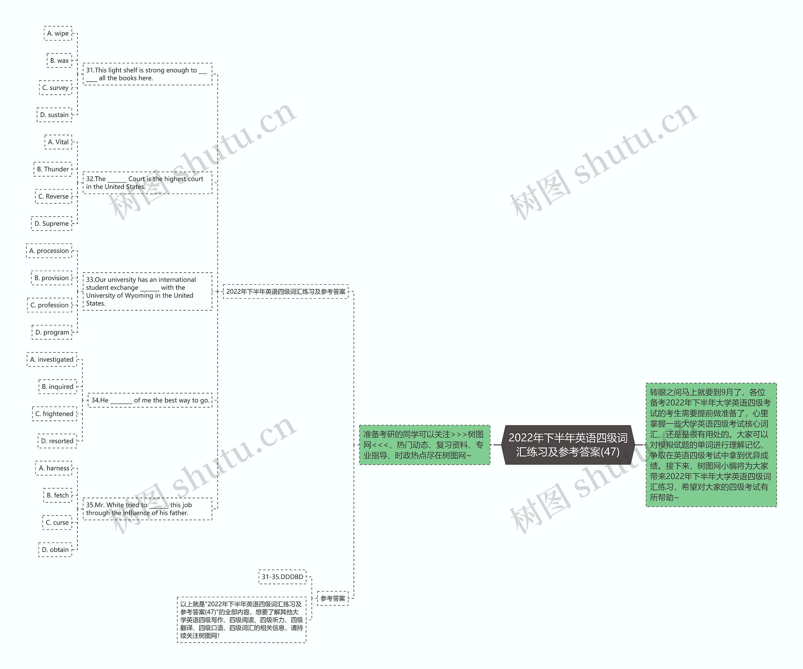 2022年下半年英语四级词汇练习及参考答案(47)思维导图