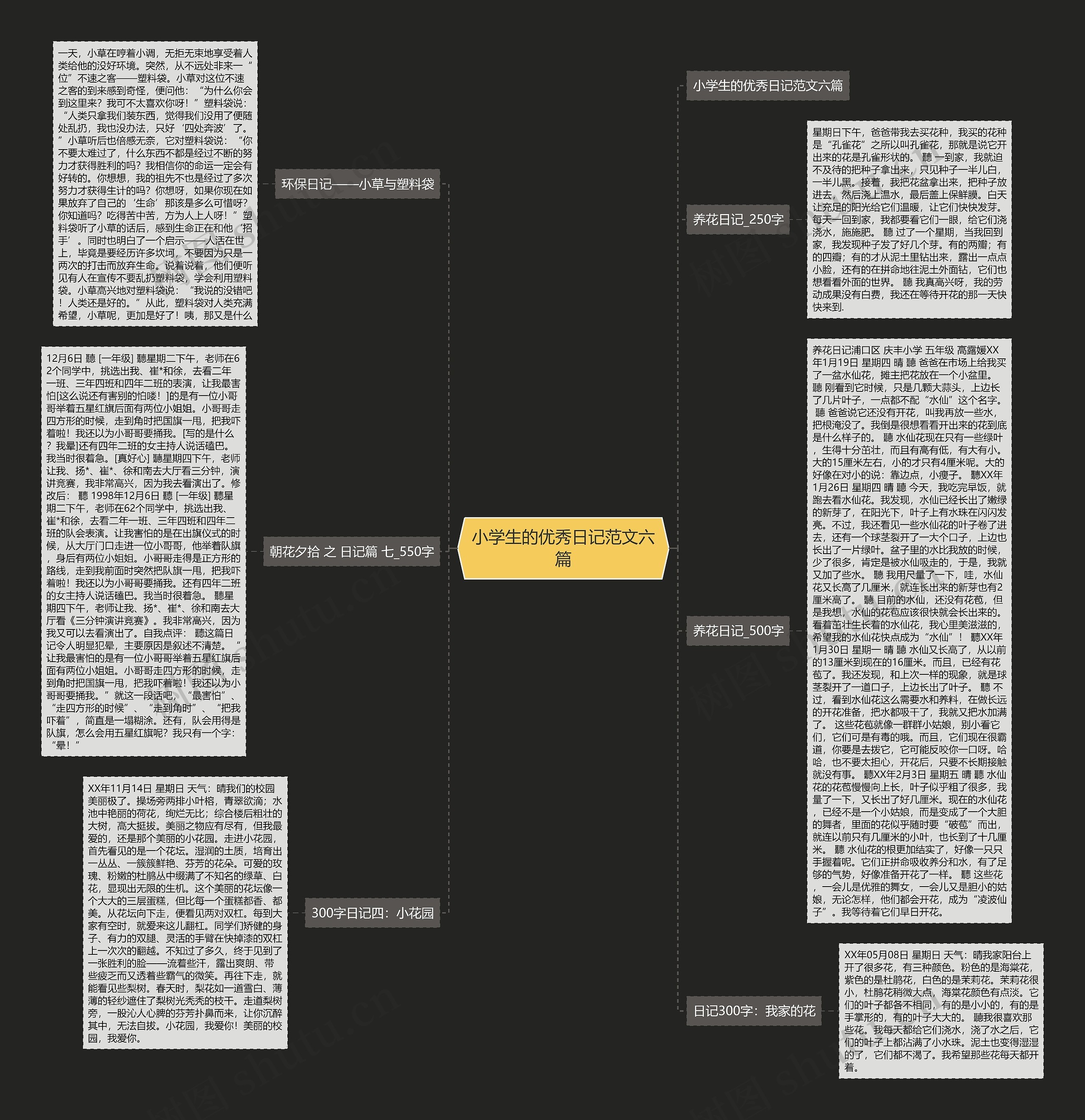 小学生的优秀日记范文六篇思维导图