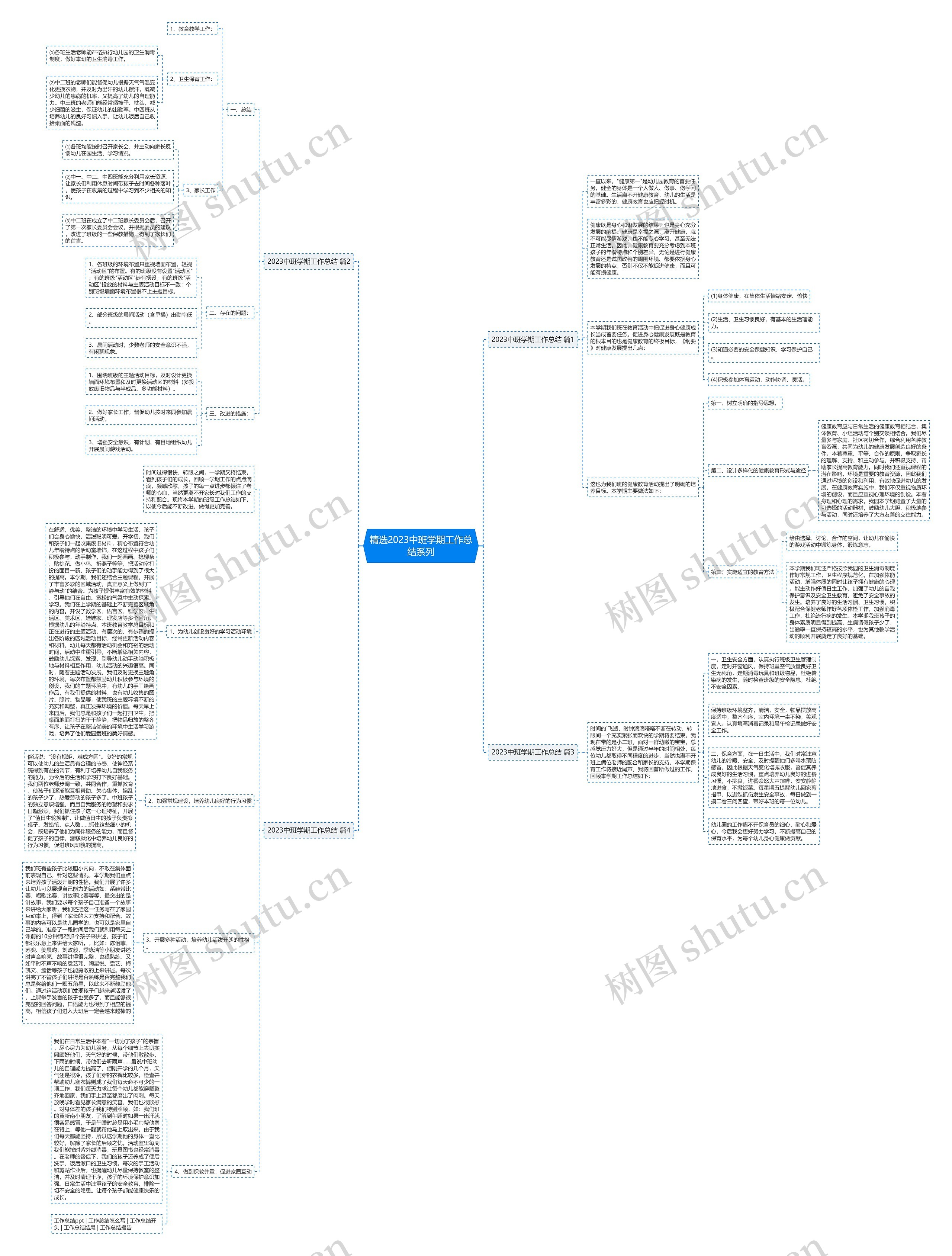 精选2023中班学期工作总结系列思维导图