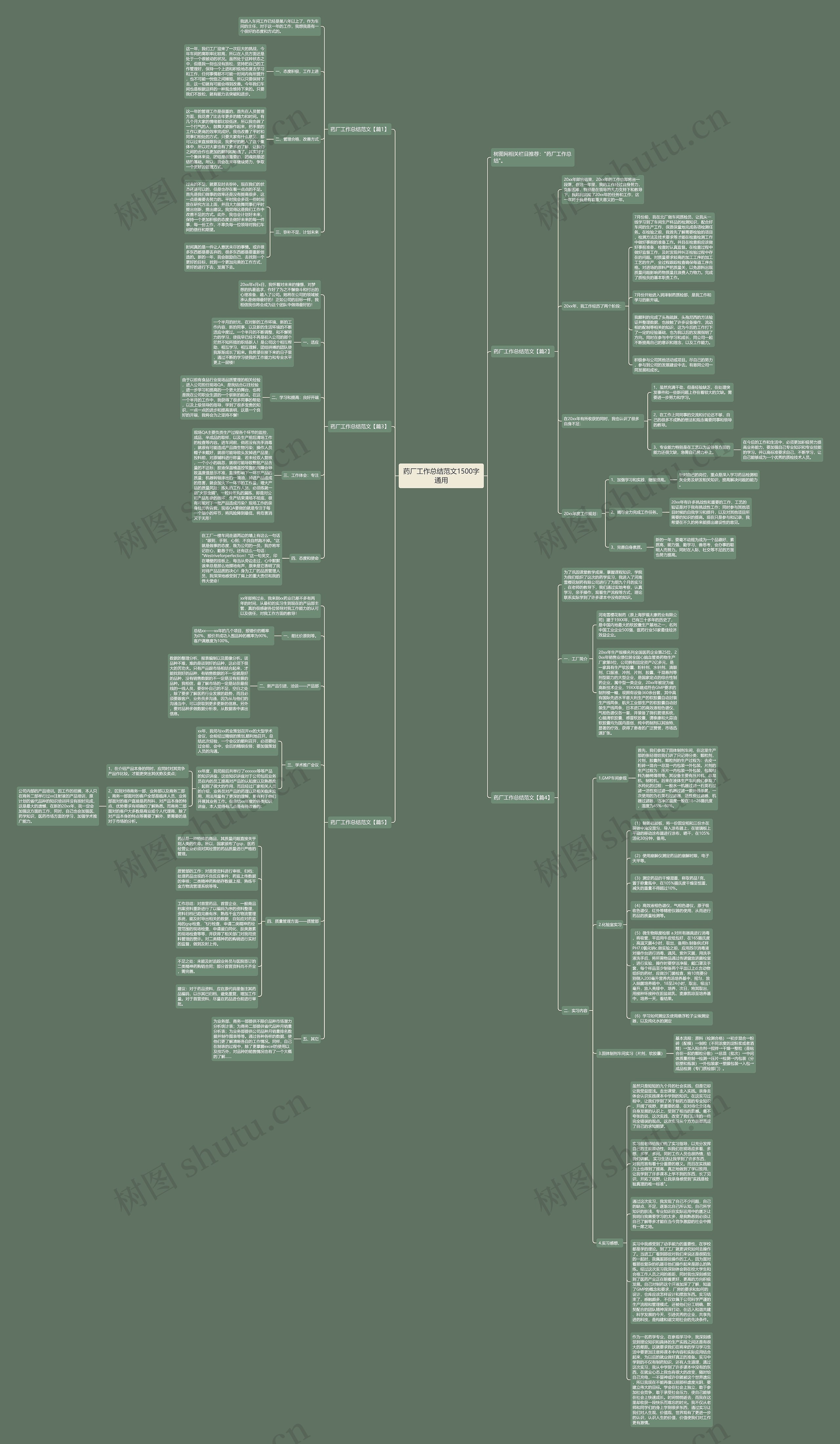 药厂工作总结范文1500字通用思维导图