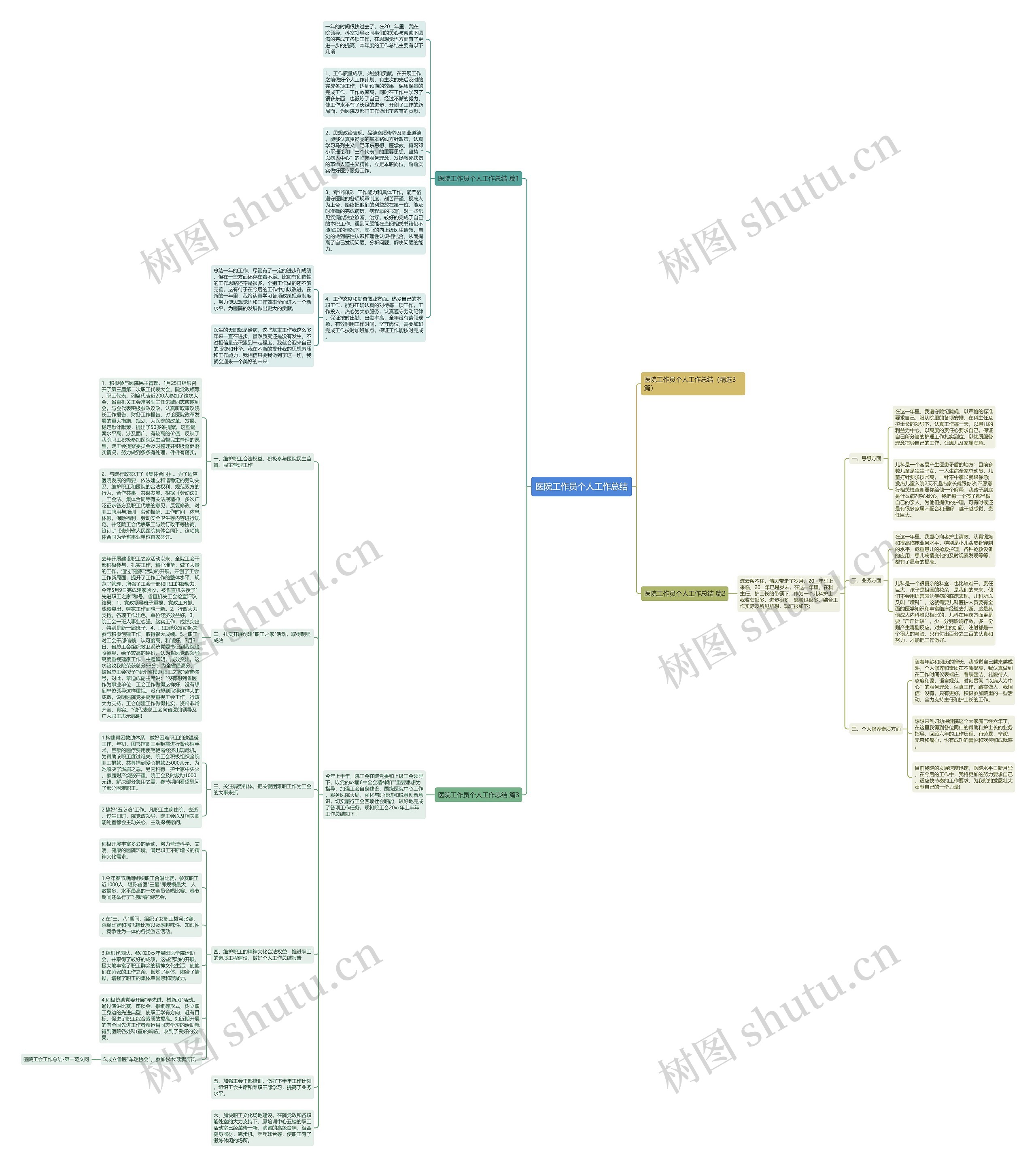 医院工作员个人工作总结思维导图
