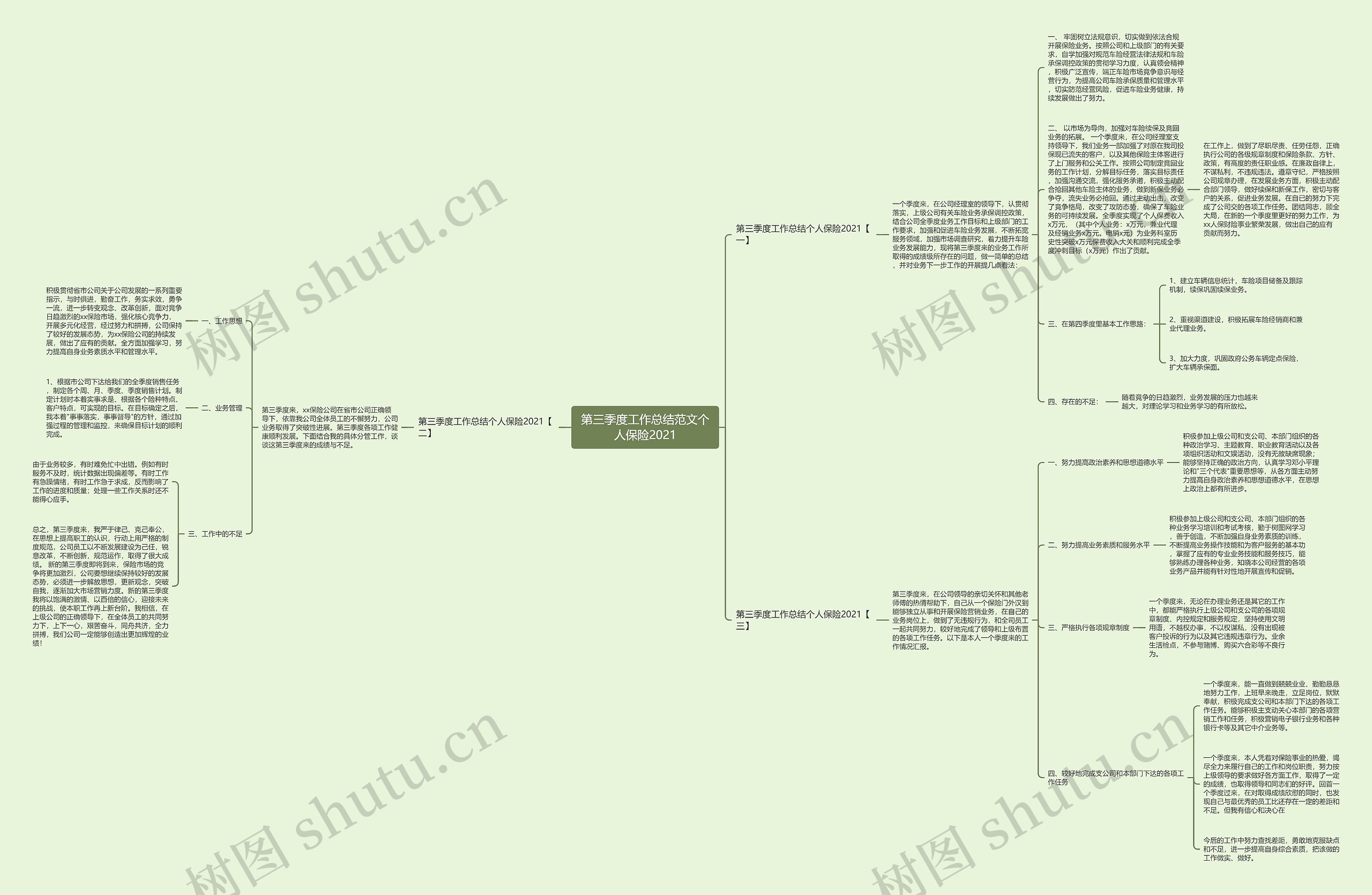 第三季度工作总结范文个人保险2021思维导图