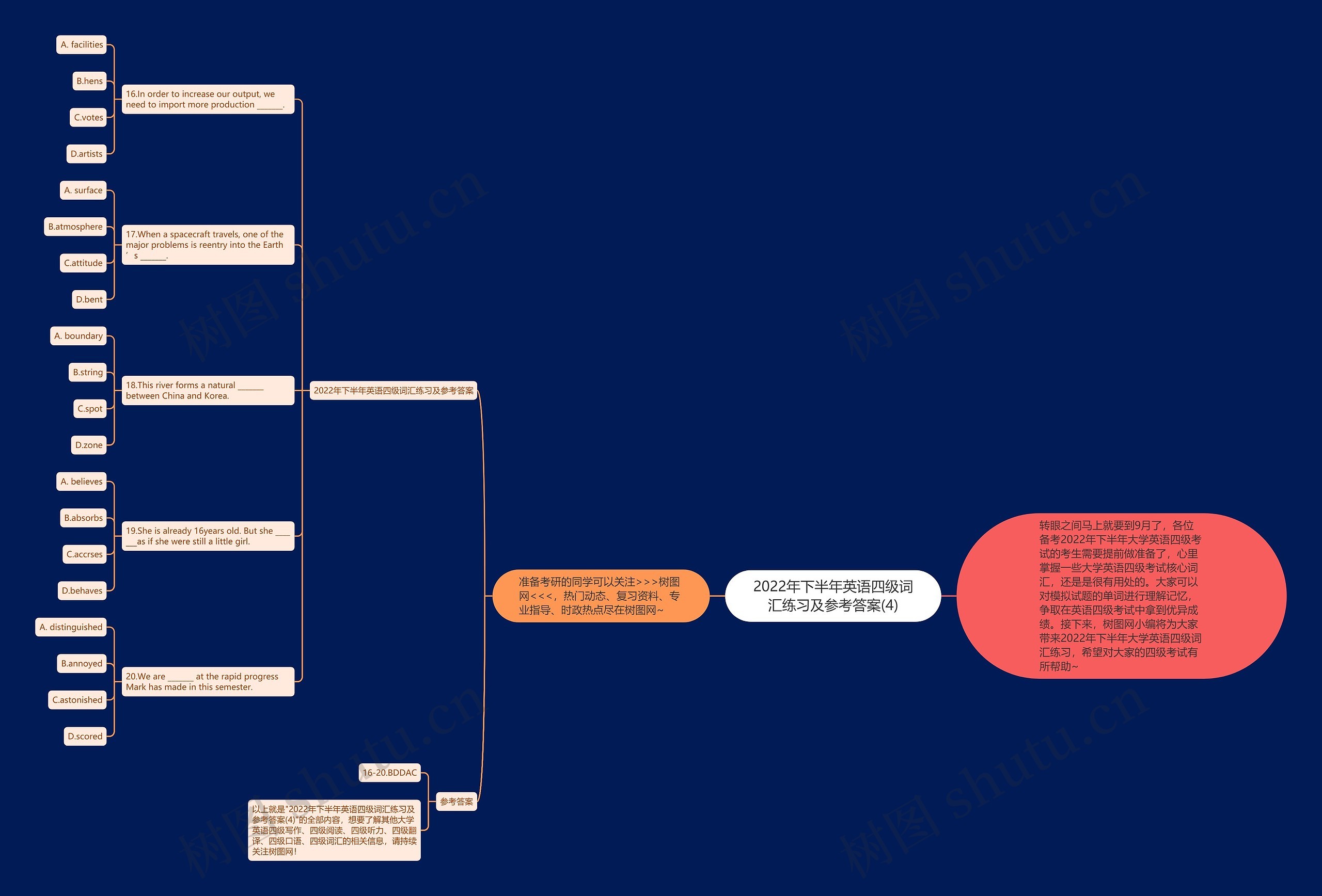 2022年下半年英语四级词汇练习及参考答案(4)思维导图