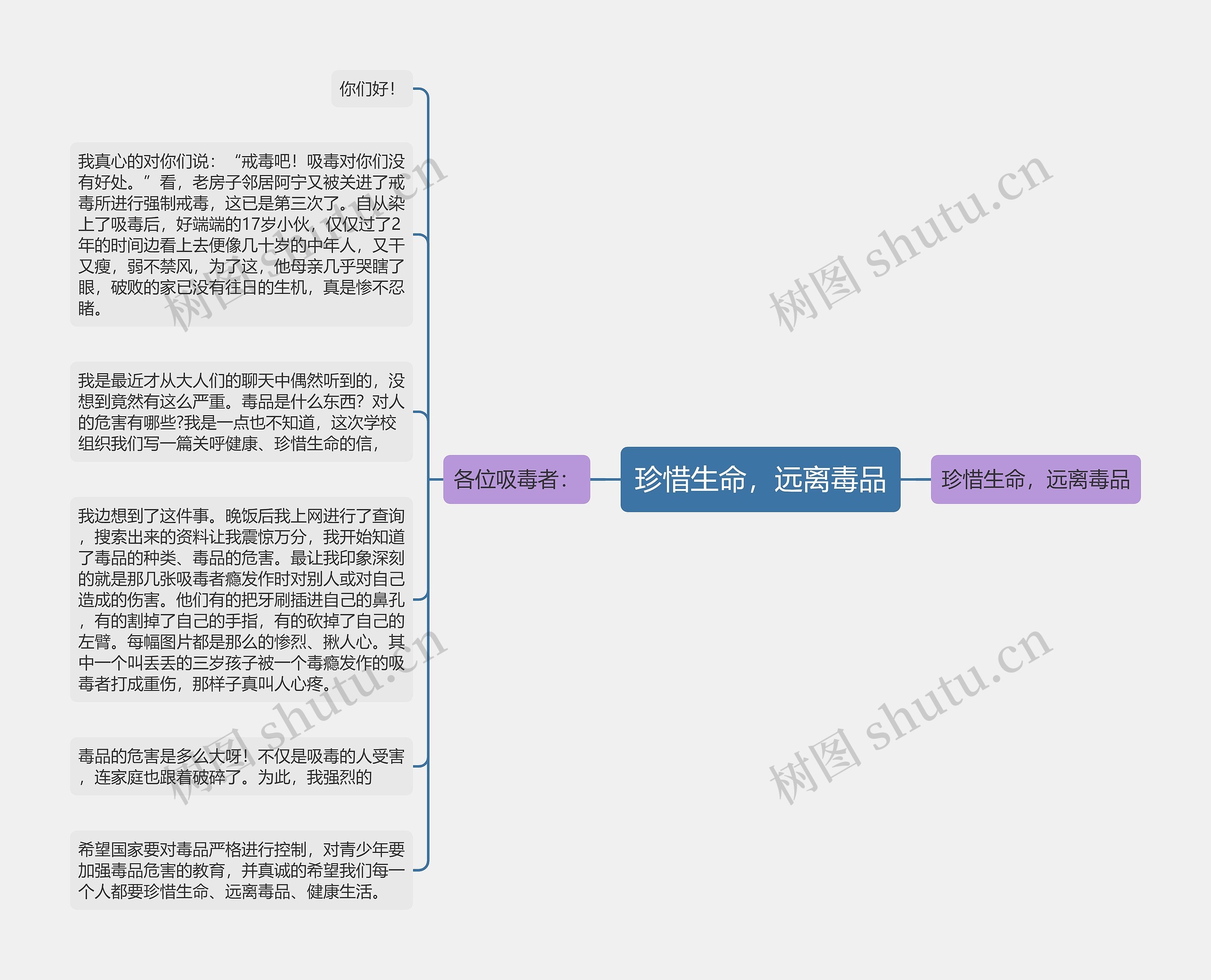 珍惜生命，远离毒品思维导图