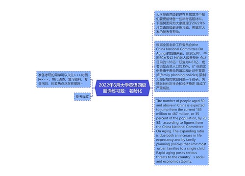 2022年6月大学英语四级翻译练习题：老龄化