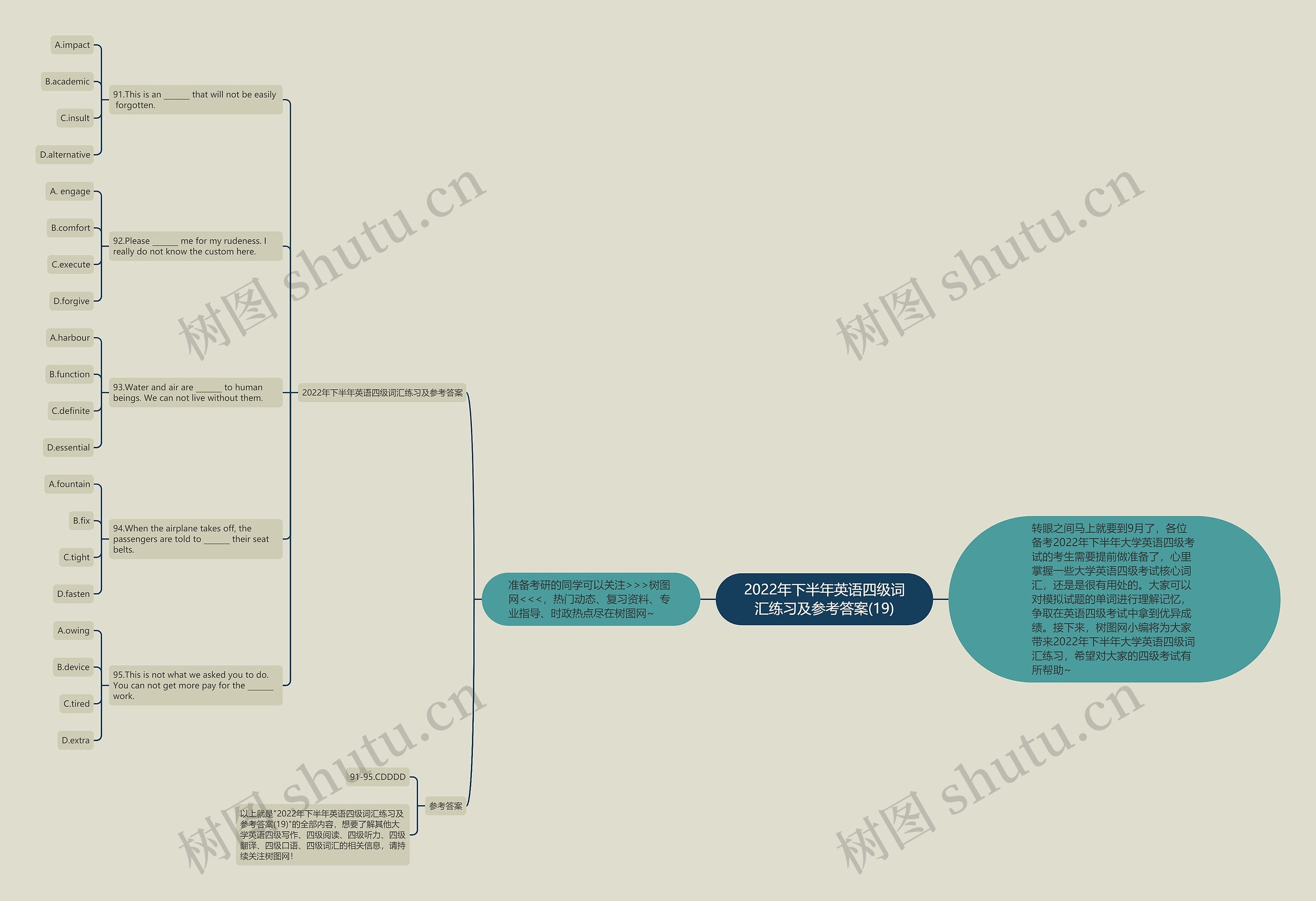 2022年下半年英语四级词汇练习及参考答案(19)思维导图