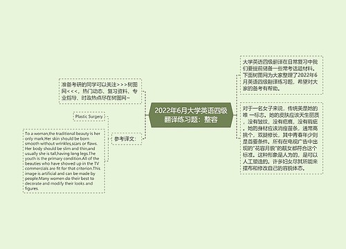 2022年6月大学英语四级翻译练习题：整容