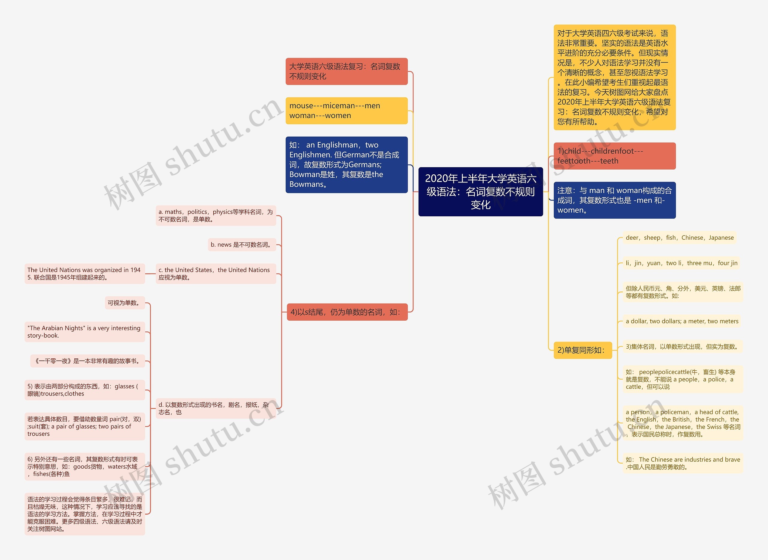 2020年上半年大学英语六级语法：名词复数不规则变化思维导图