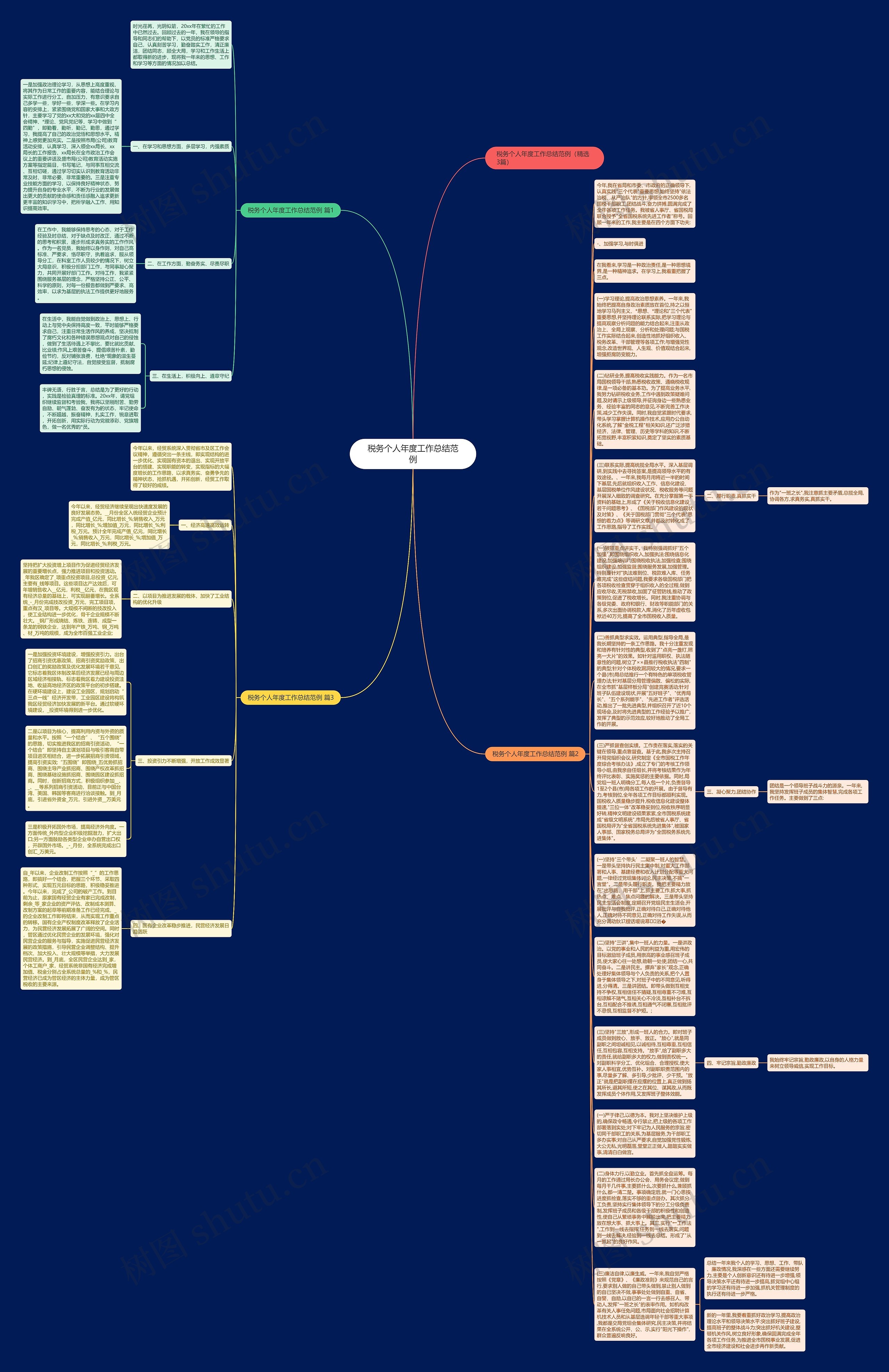 税务个人年度工作总结范例思维导图
