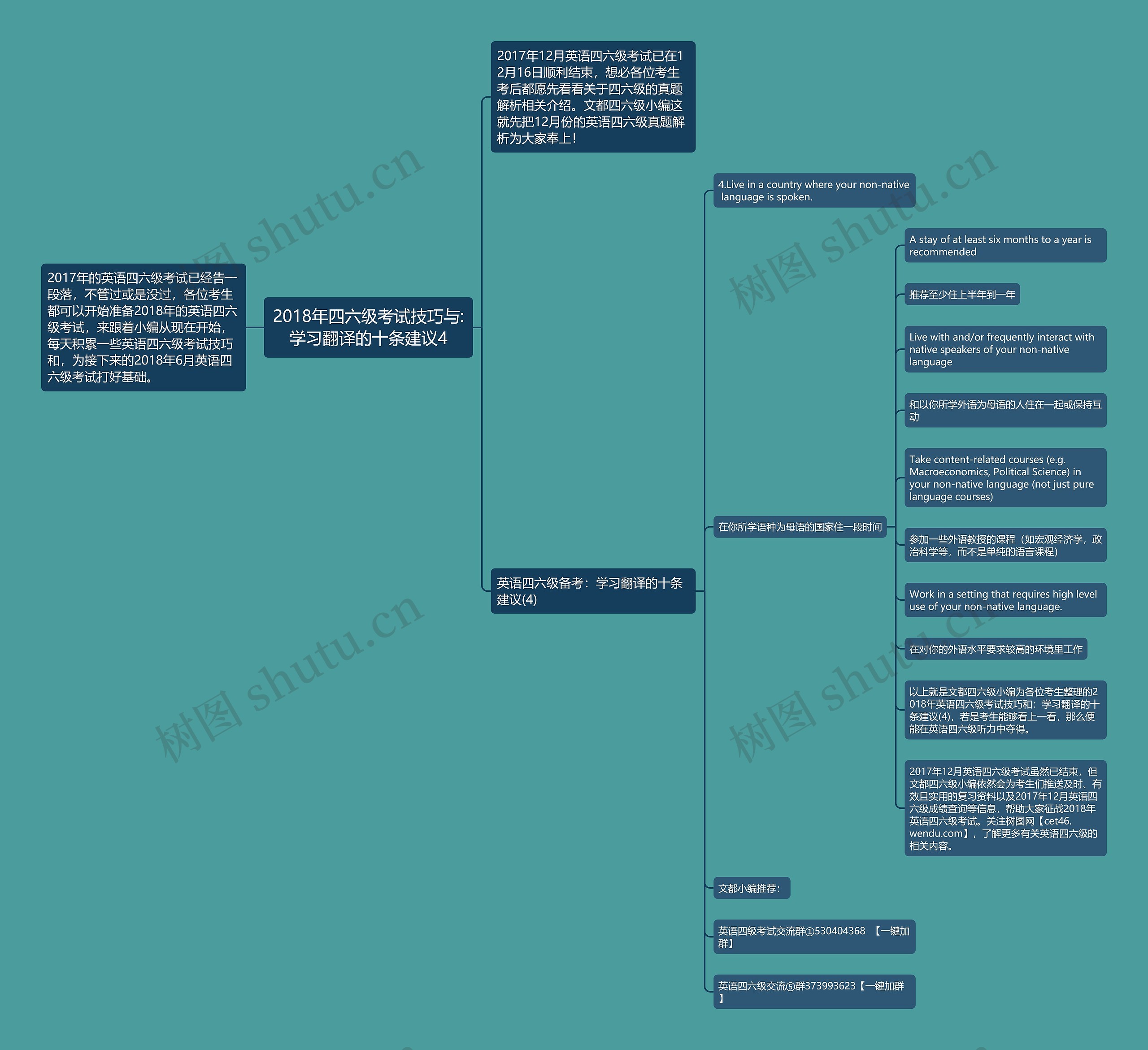 2018年四六级考试技巧与:学习翻译的十条建议4思维导图