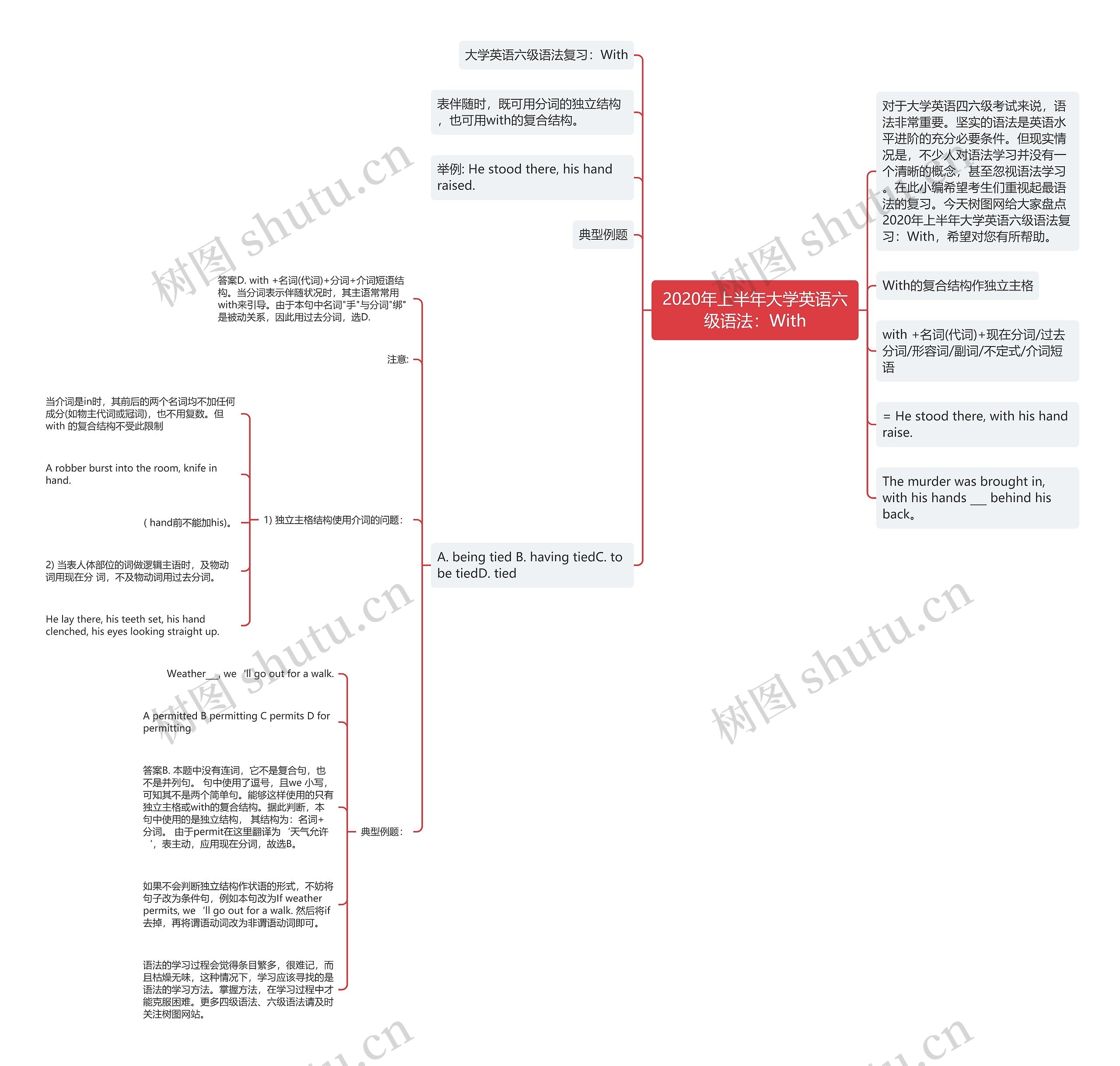 2020年上半年大学英语六级语法：With思维导图