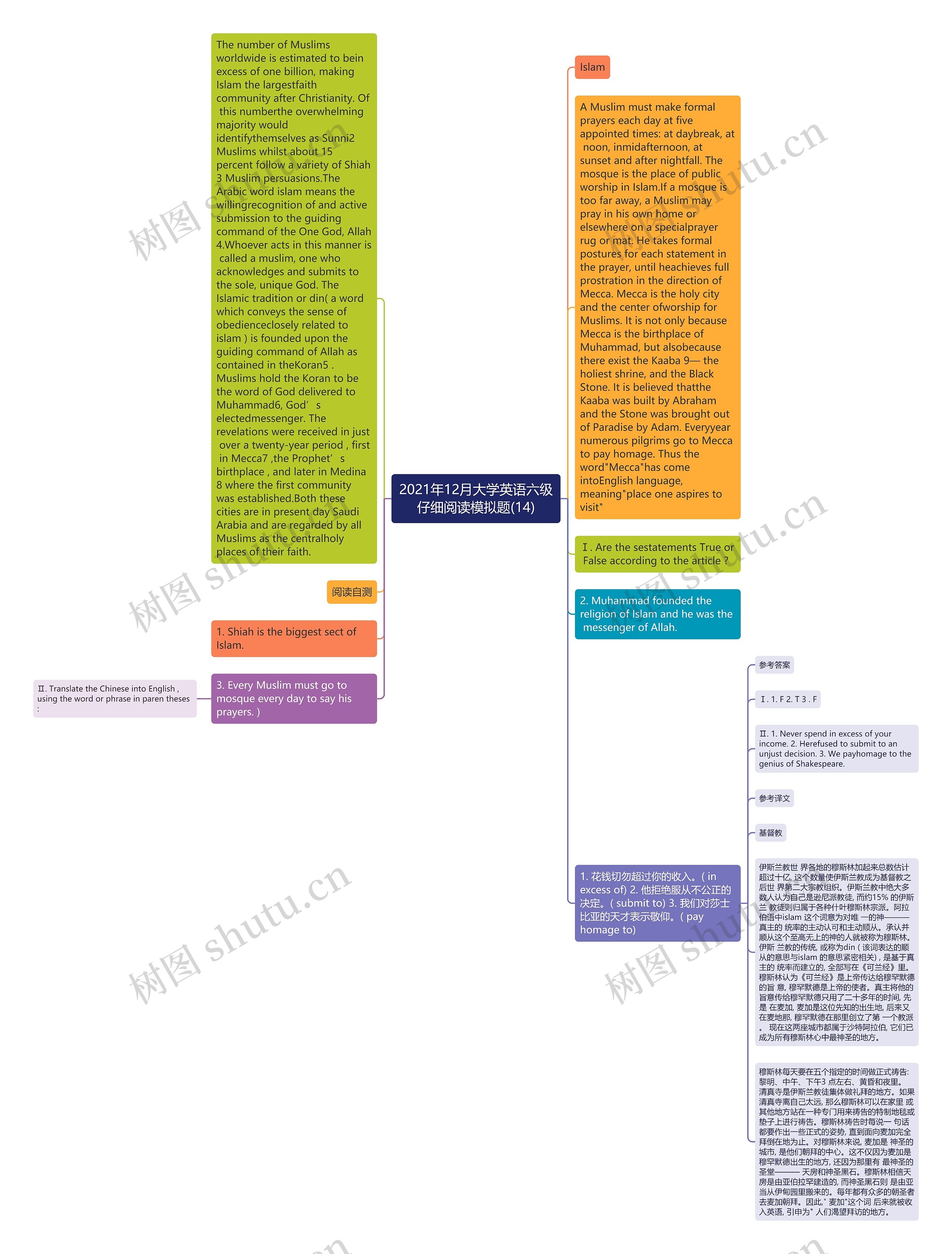 2021年12月大学英语六级仔细阅读模拟题(14)思维导图