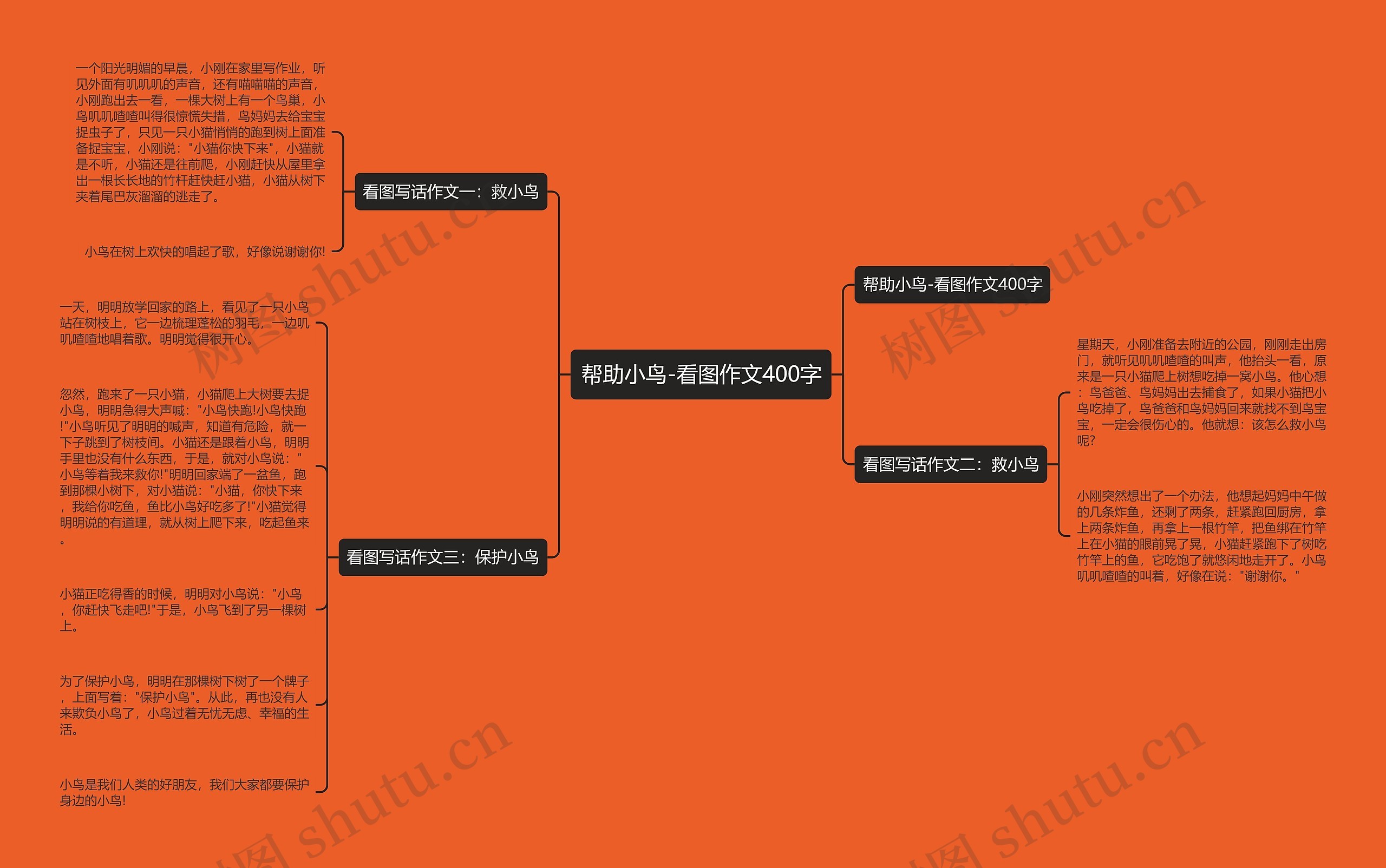 帮助小鸟-看图作文400字思维导图