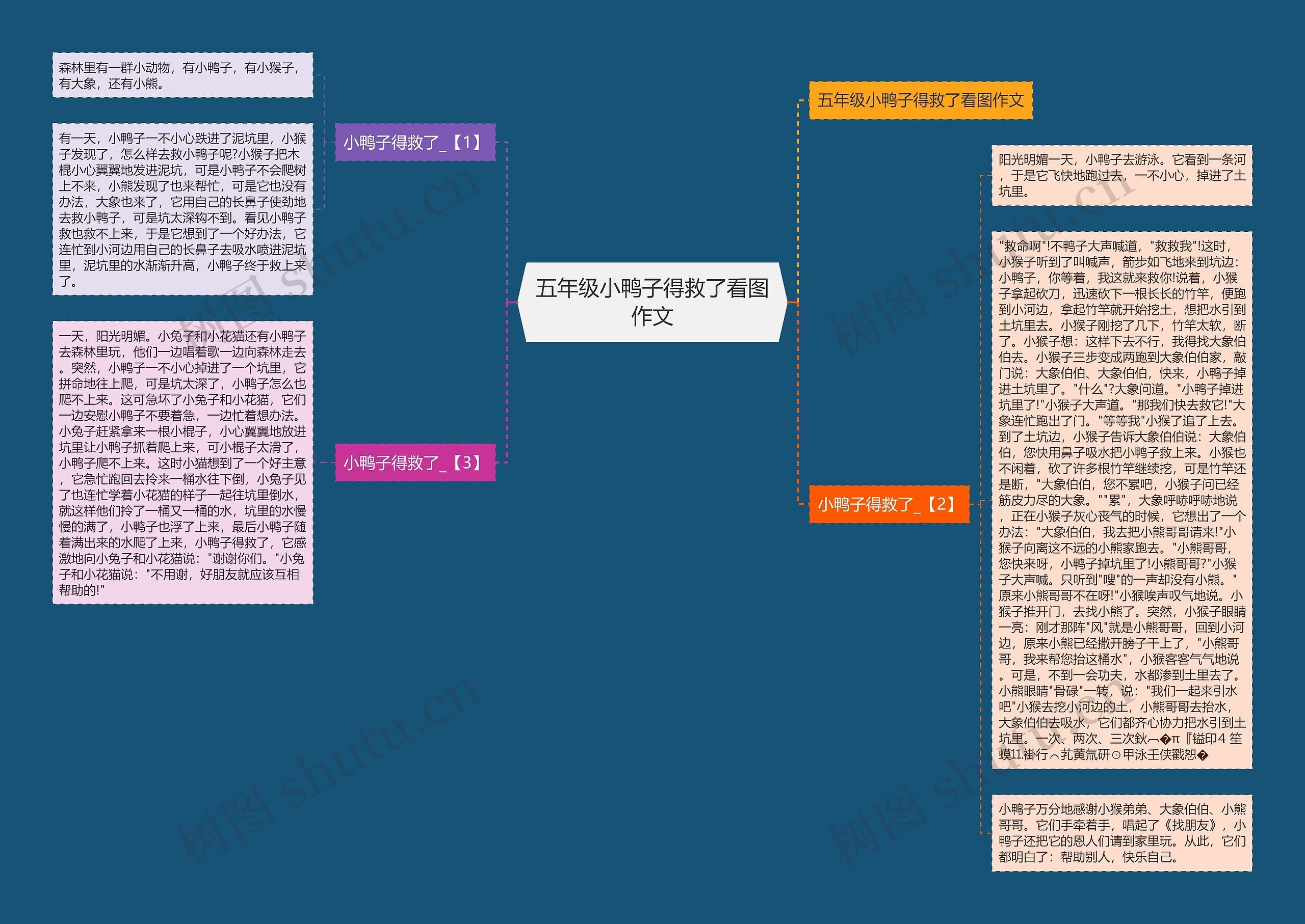 五年级小鸭子得救了看图作文思维导图