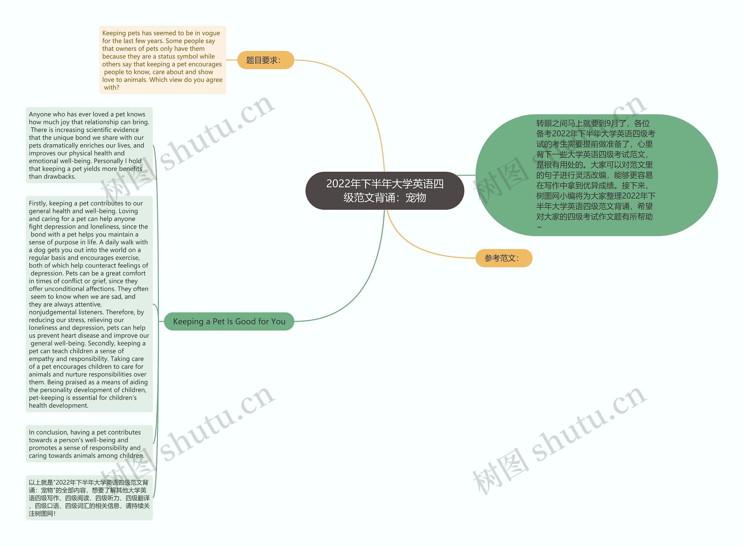 2022年下半年大学英语四级范文背诵：宠物思维导图