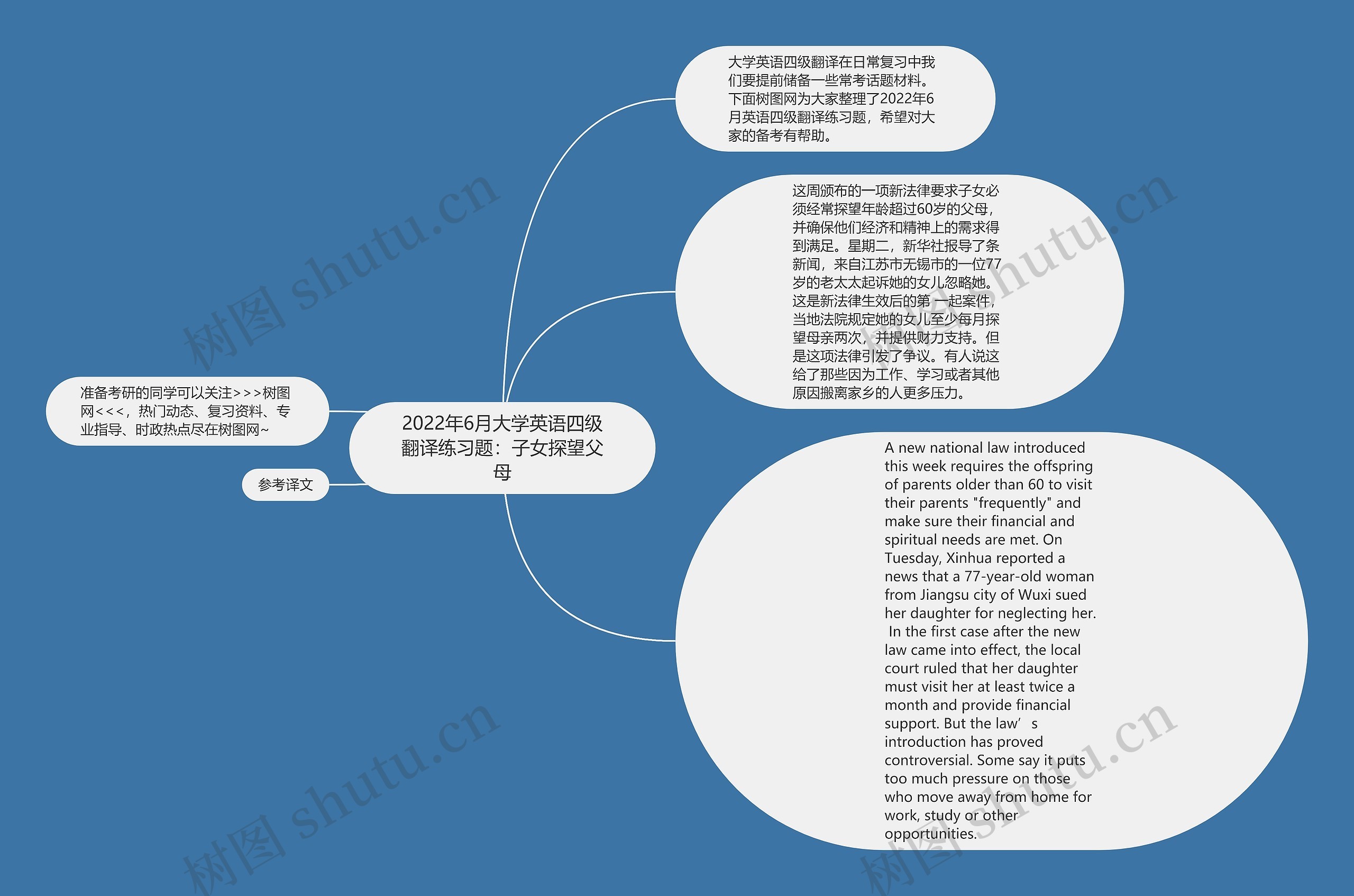 2022年6月大学英语四级翻译练习题：子女探望父母思维导图