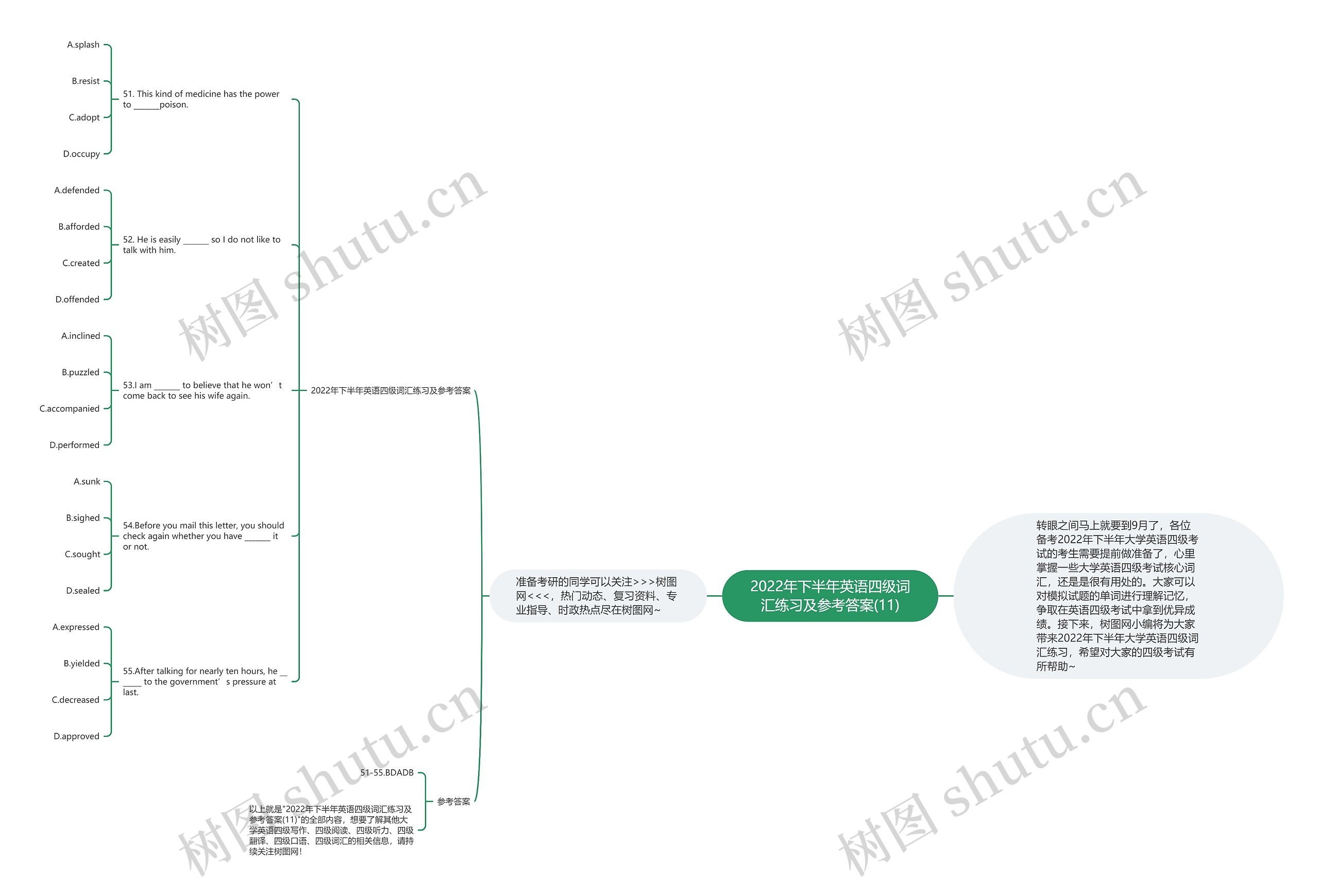 2022年下半年英语四级词汇练习及参考答案(11)思维导图