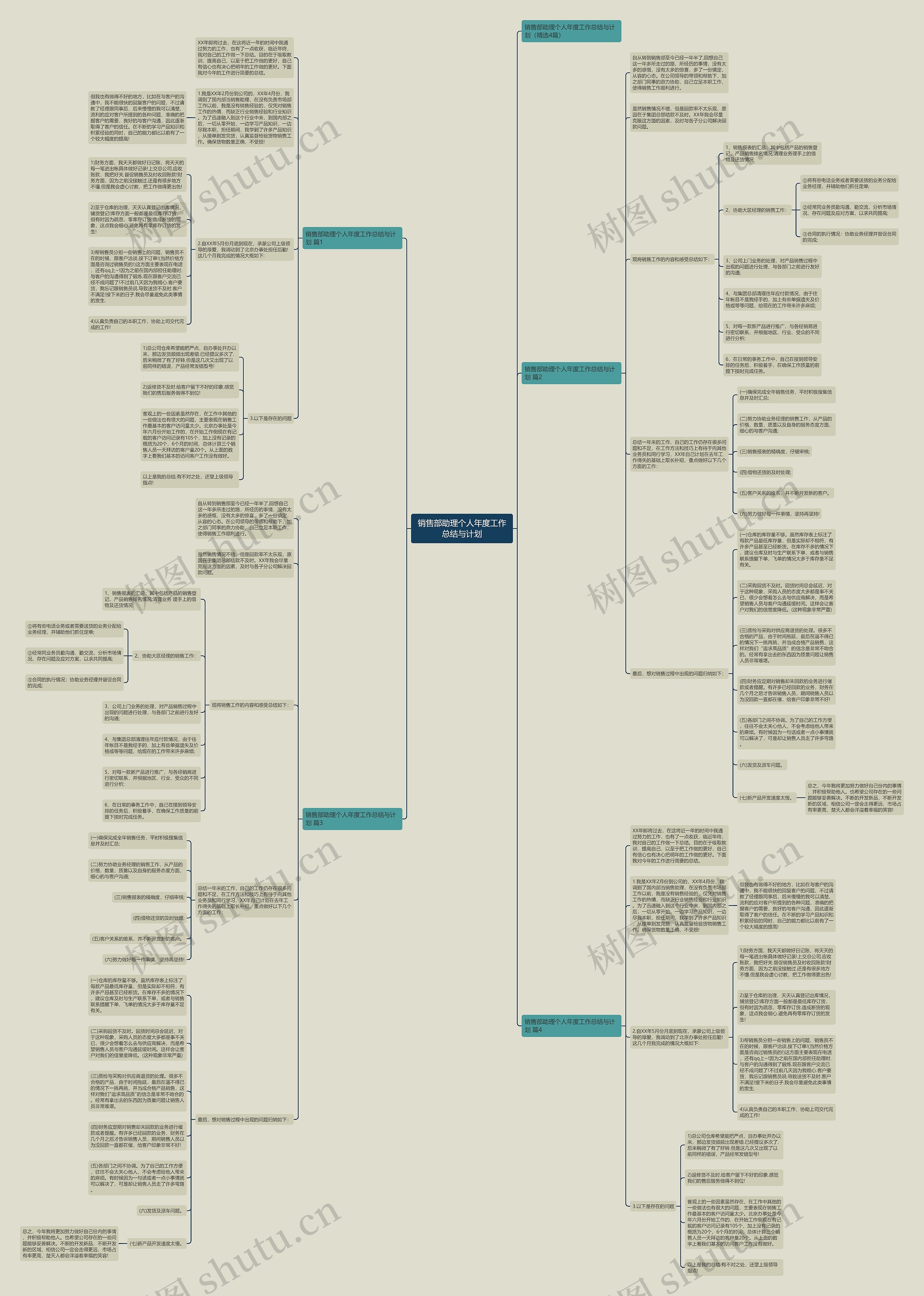 销售部助理个人年度工作总结与计划思维导图