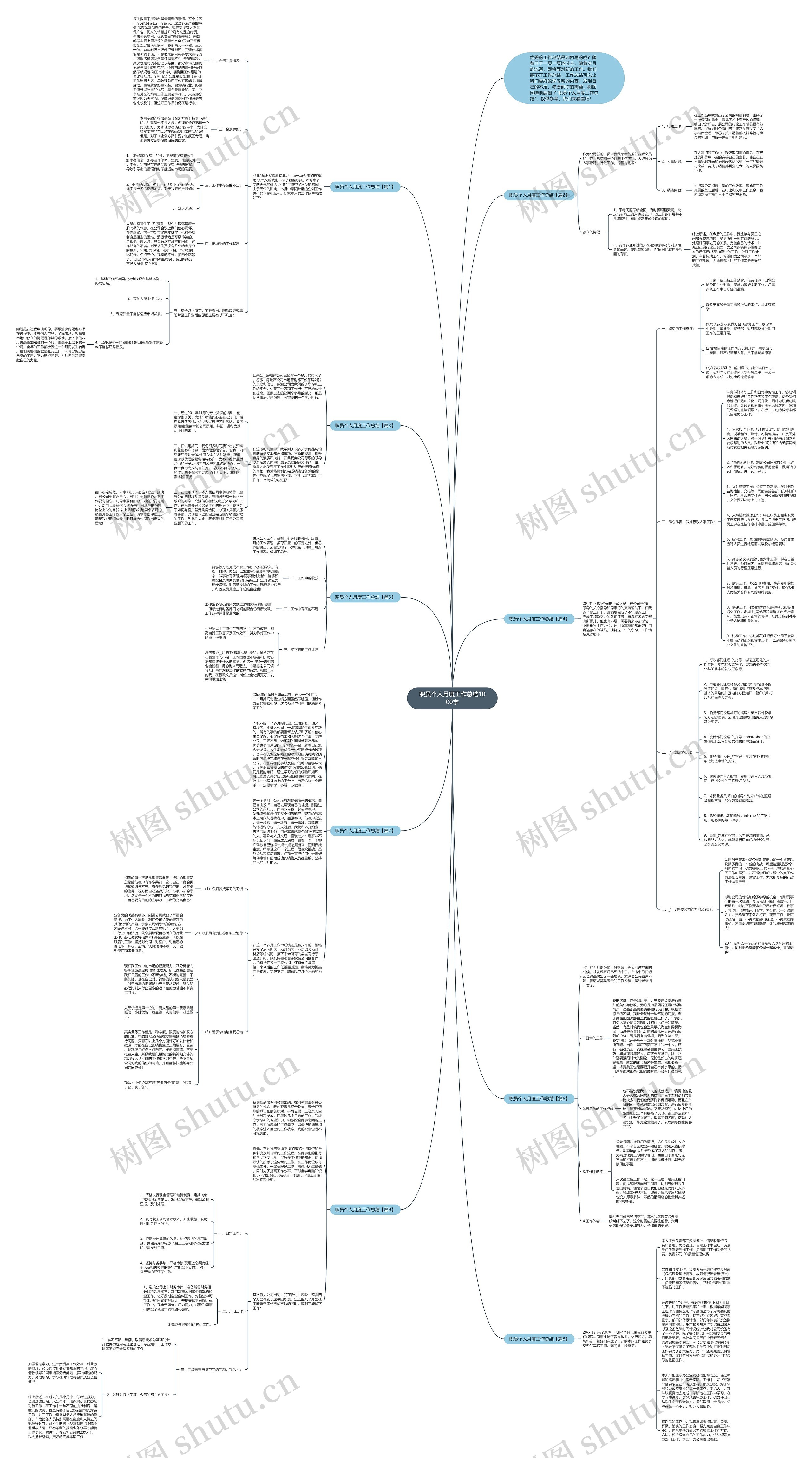 职员个人月度工作总结1000字思维导图