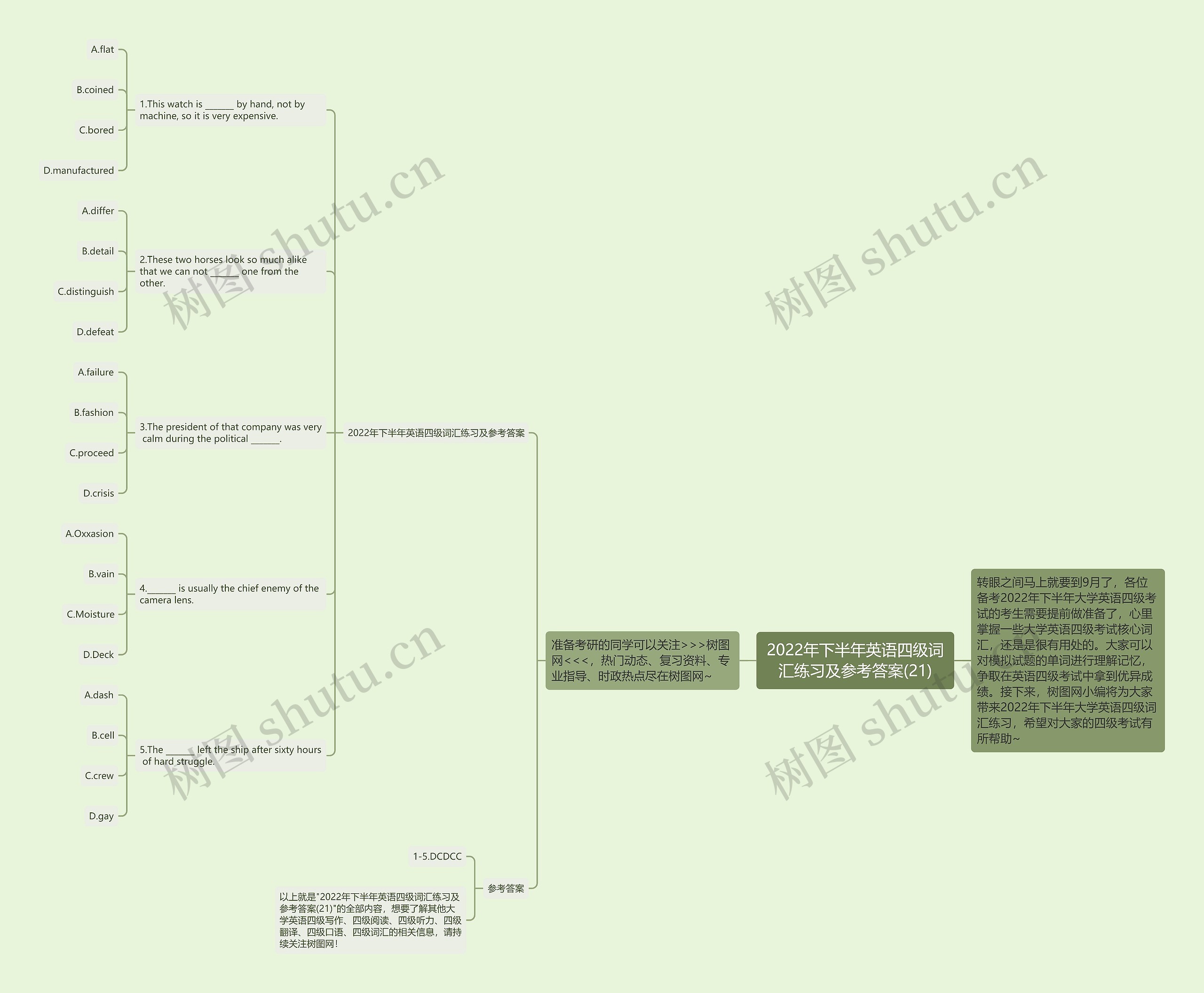 2022年下半年英语四级词汇练习及参考答案(21)思维导图