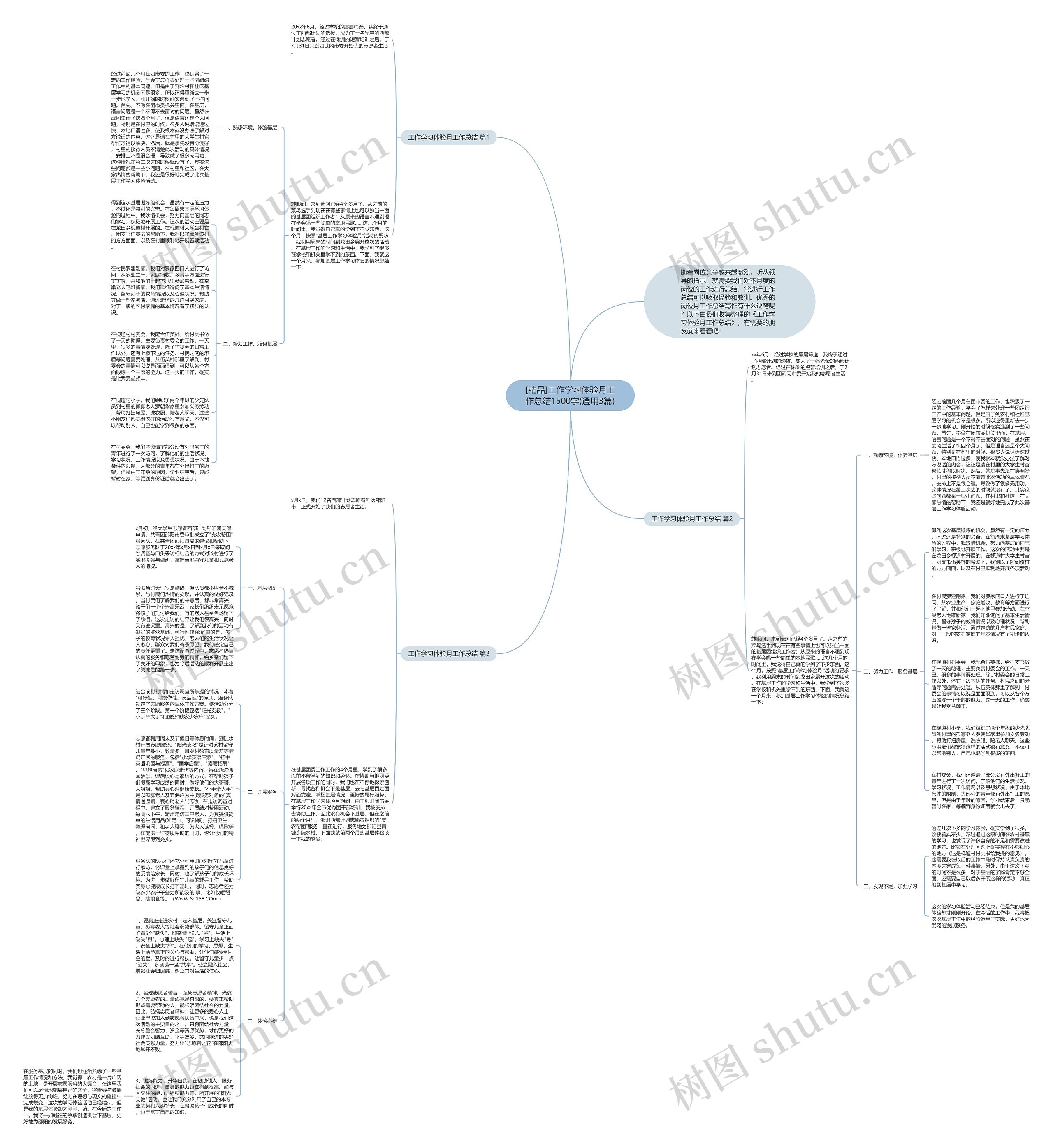 [精品]工作学习体验月工作总结1500字(通用3篇)思维导图