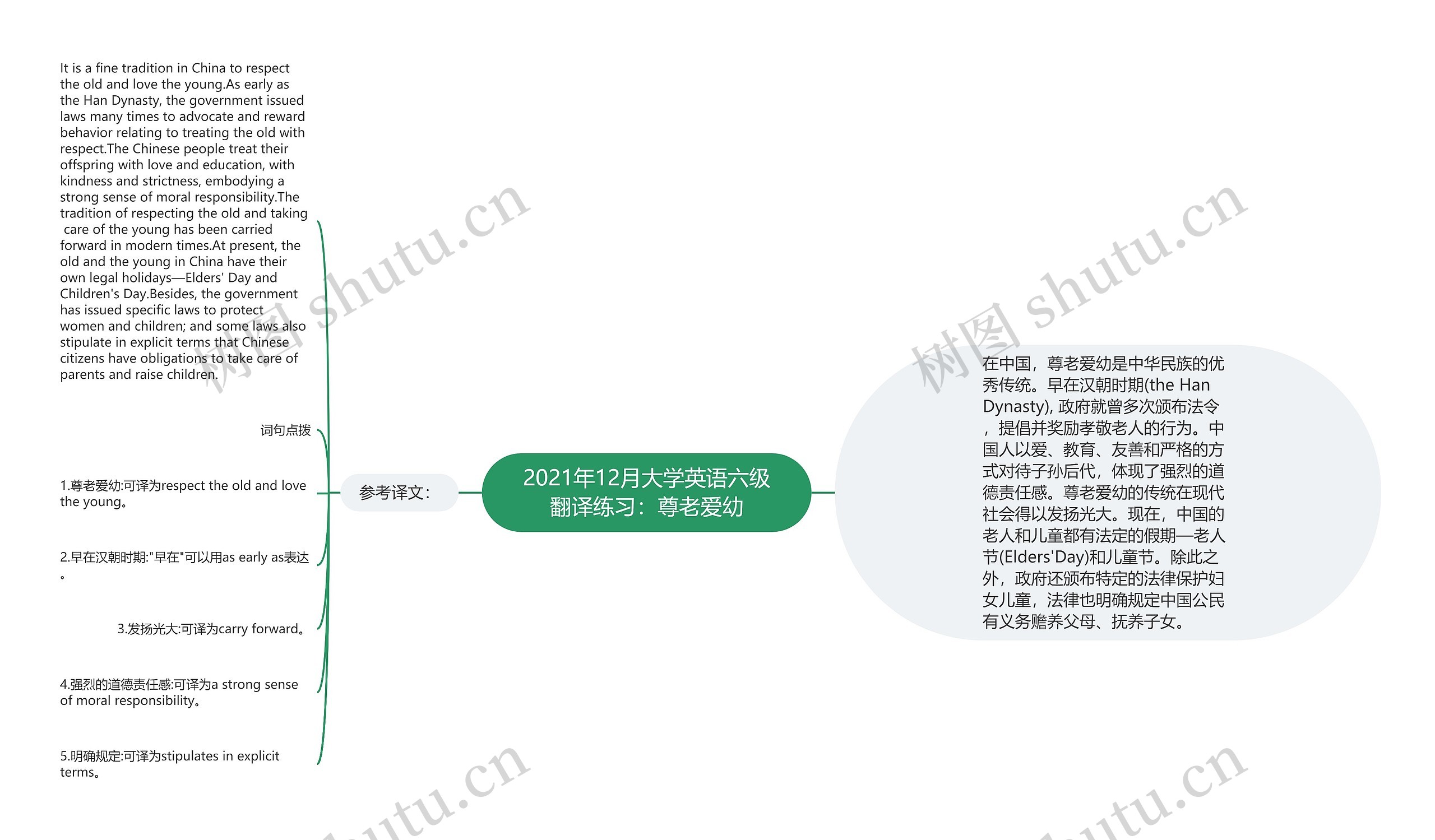 2021年12月大学英语六级翻译练习：尊老爱幼思维导图