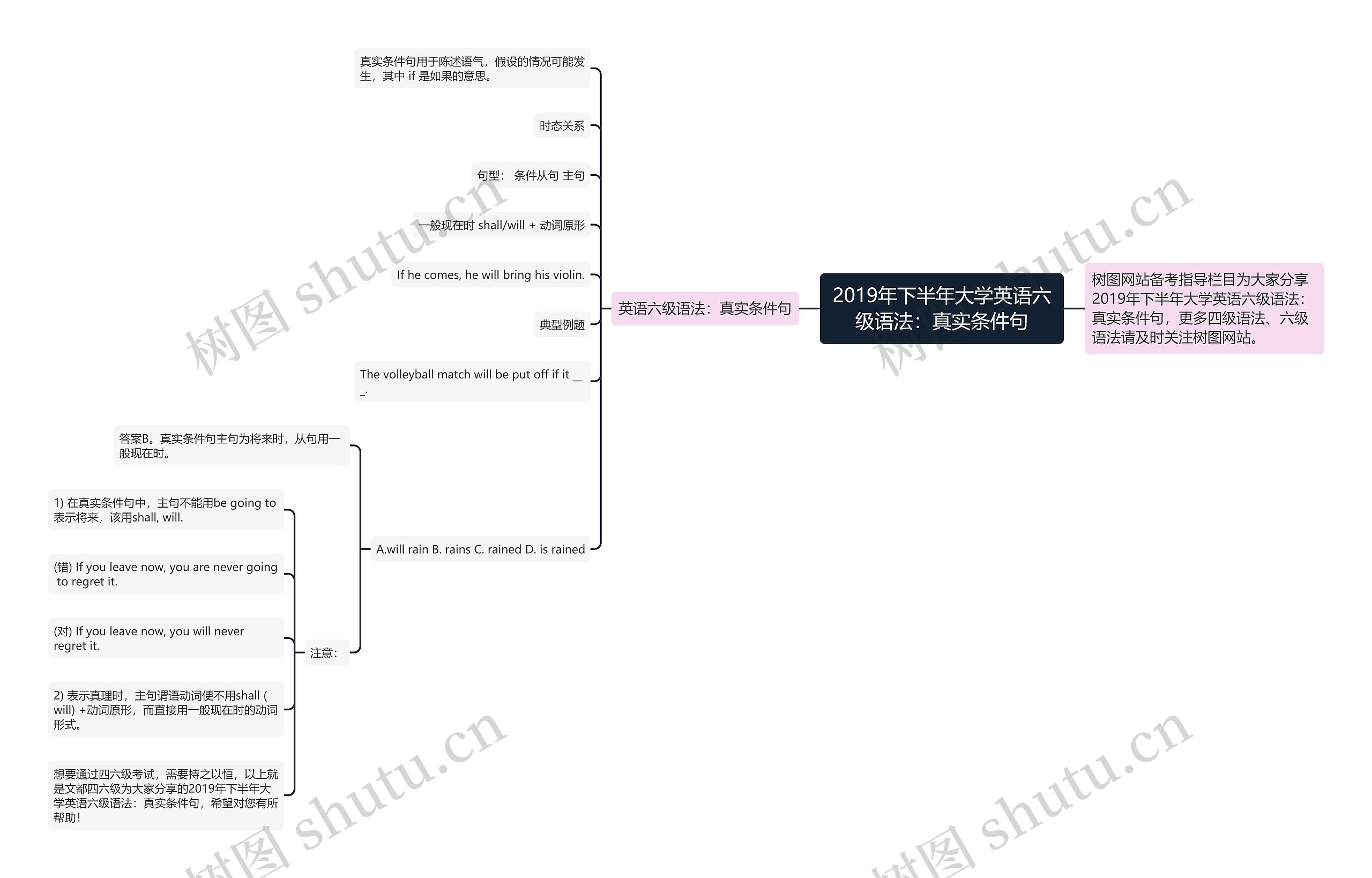 2019年下半年大学英语六级语法：真实条件句思维导图