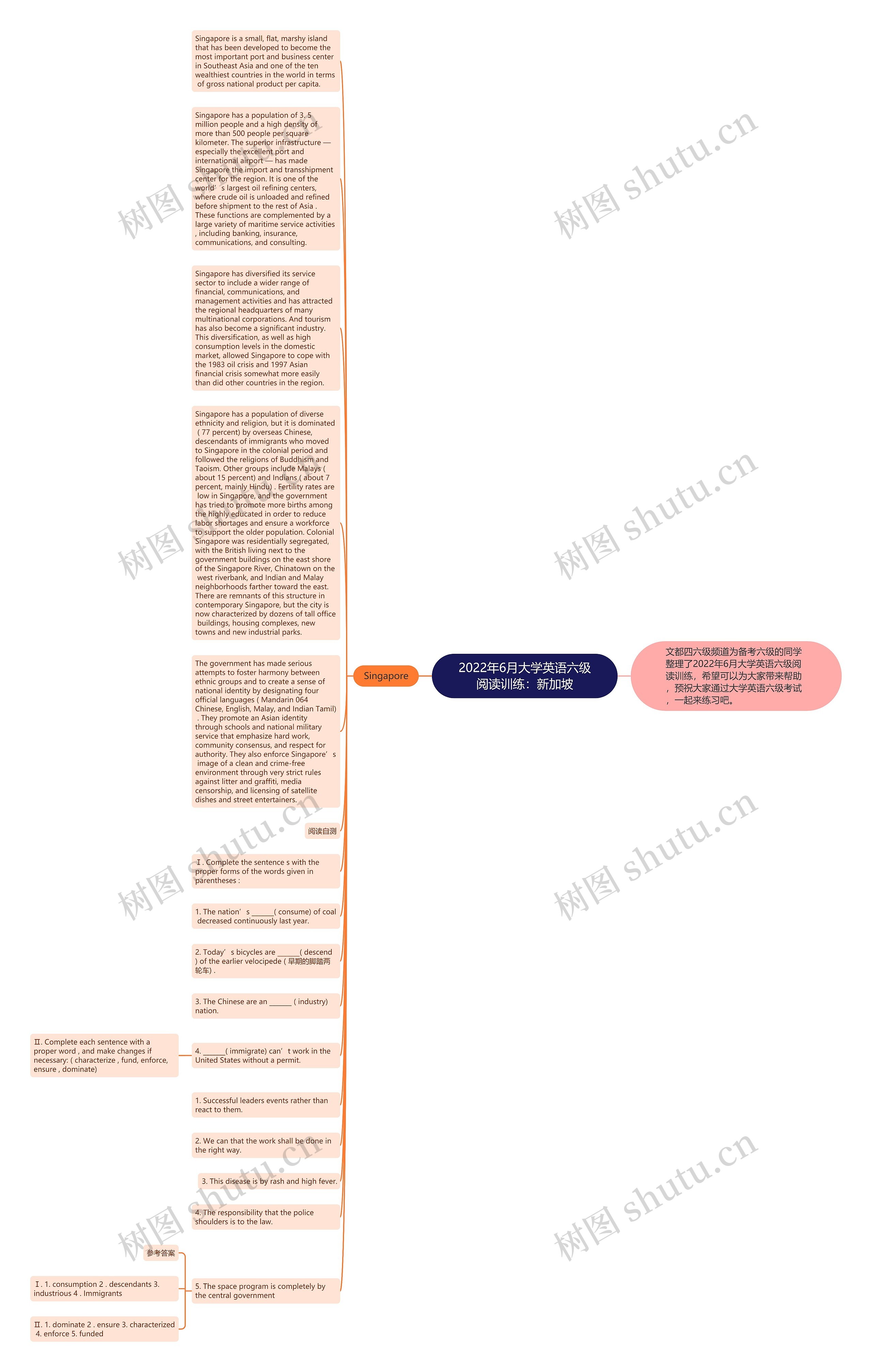 2022年6月大学英语六级阅读训练：新加坡思维导图