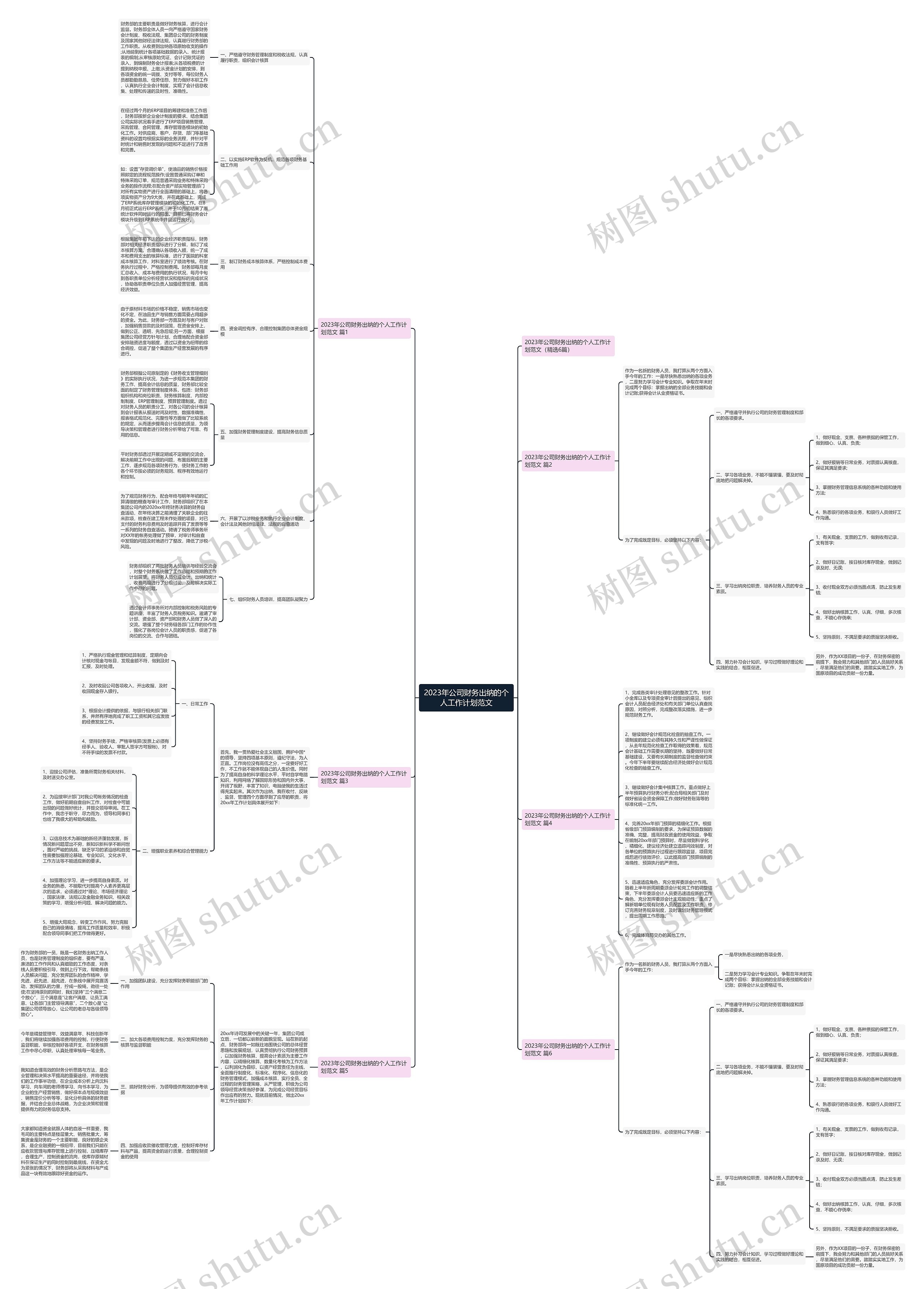 2023年公司财务出纳的个人工作计划范文思维导图