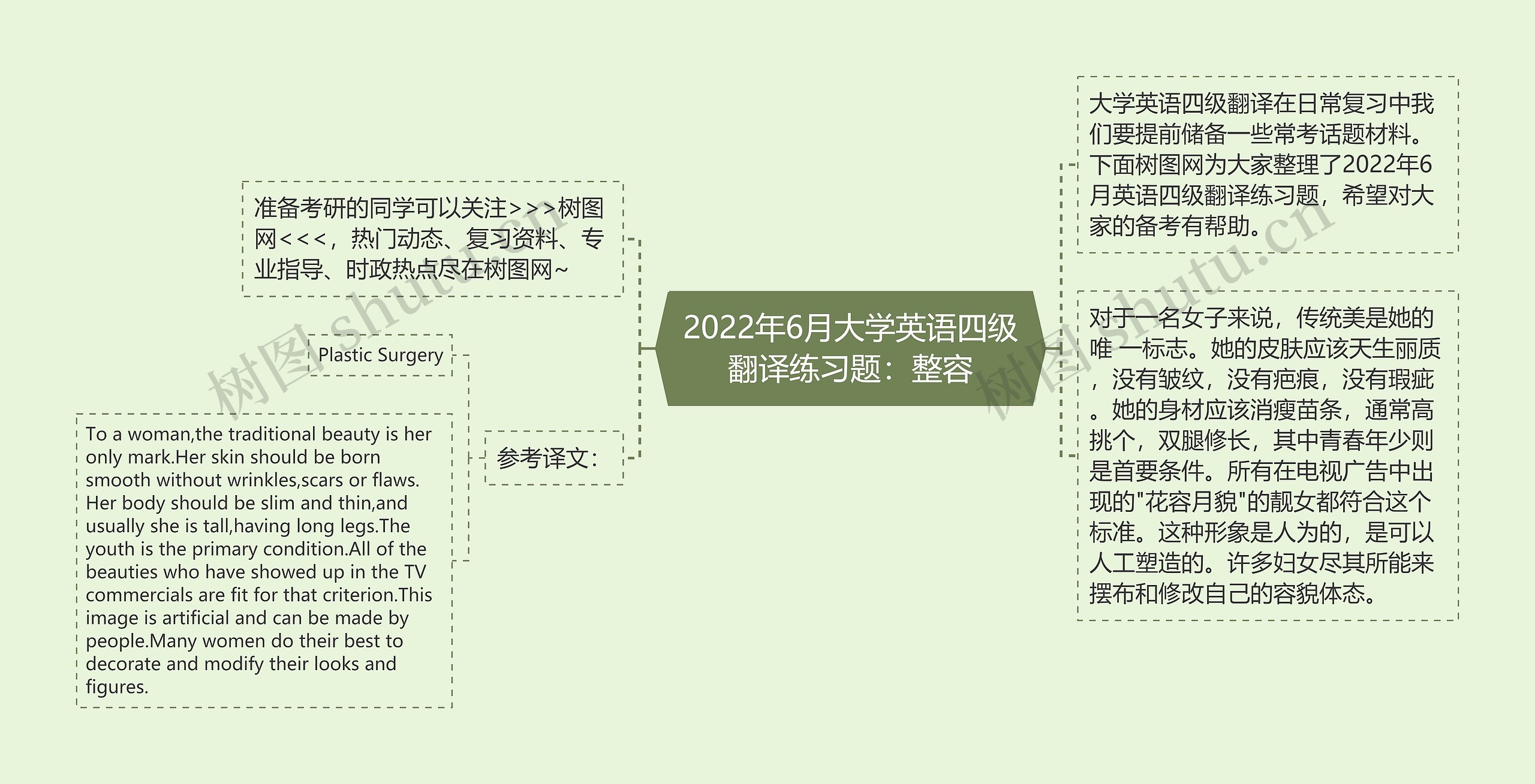 2022年6月大学英语四级翻译练习题：整容思维导图