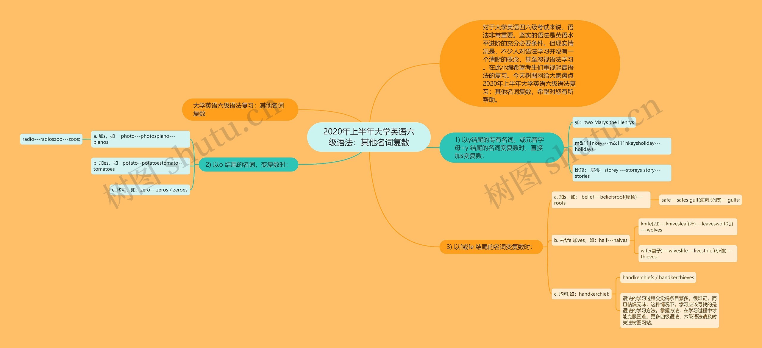 2020年上半年大学英语六级语法：其他名词复数思维导图