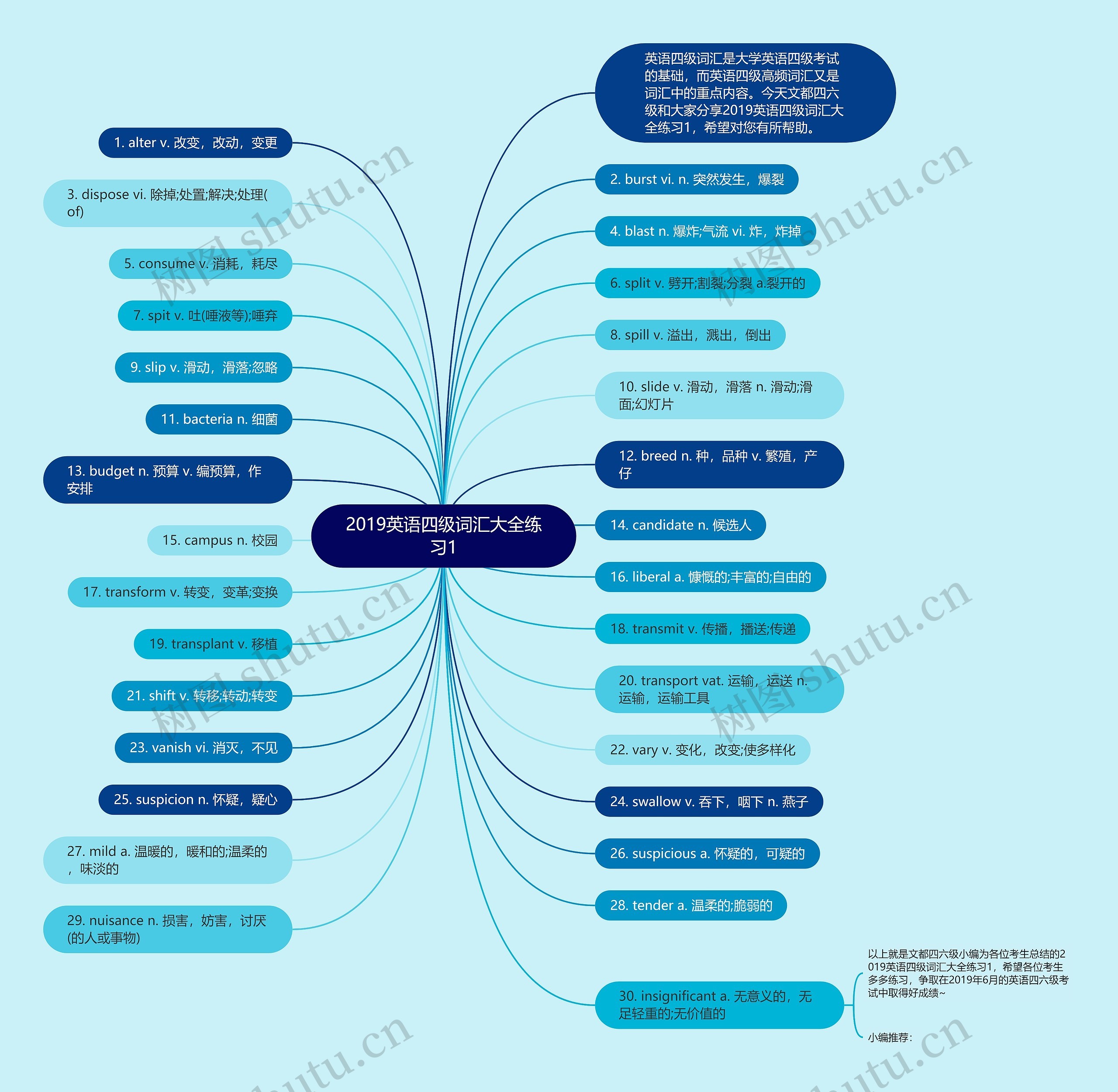 2019英语四级词汇大全练习1思维导图