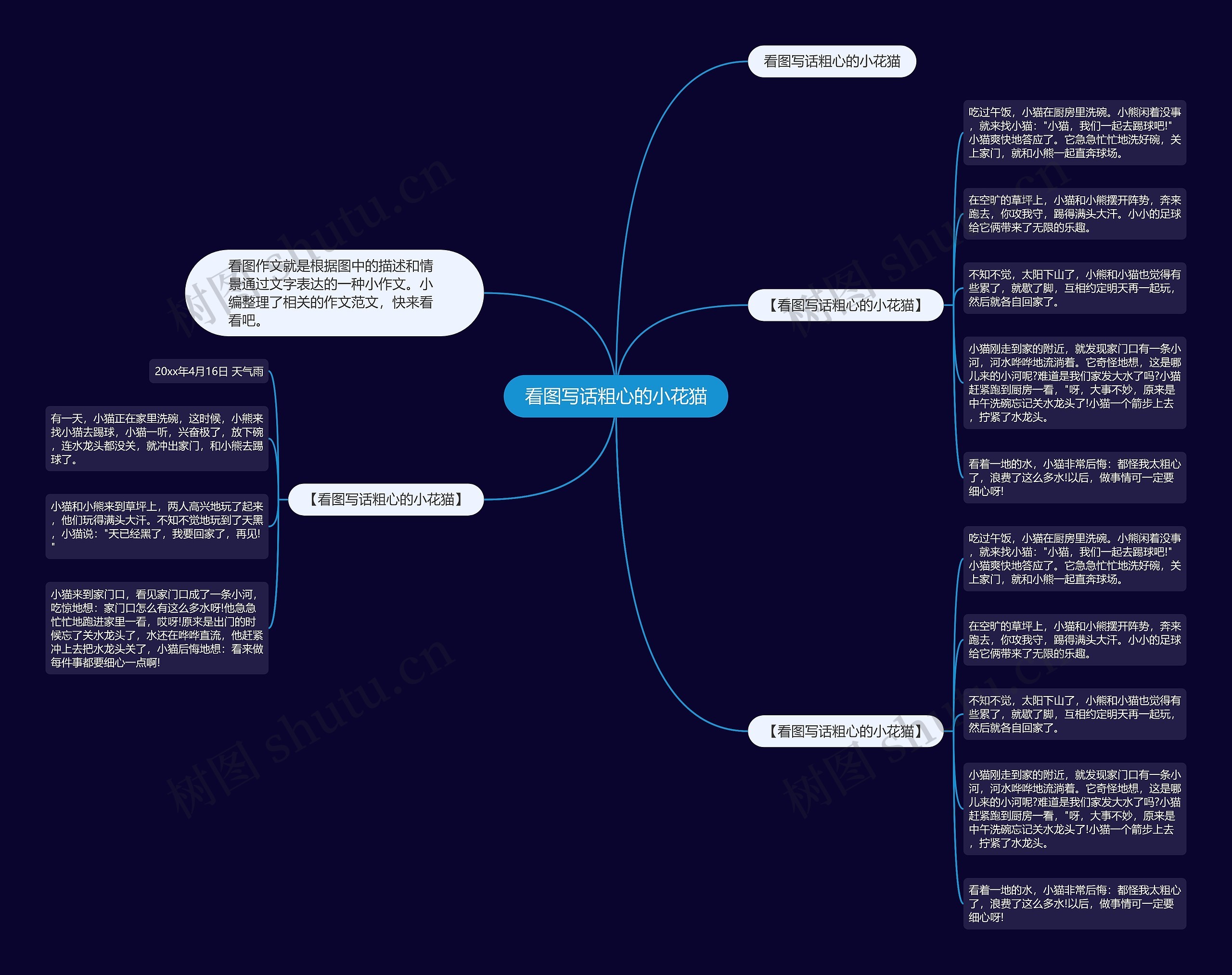 看图写话粗心的小花猫思维导图