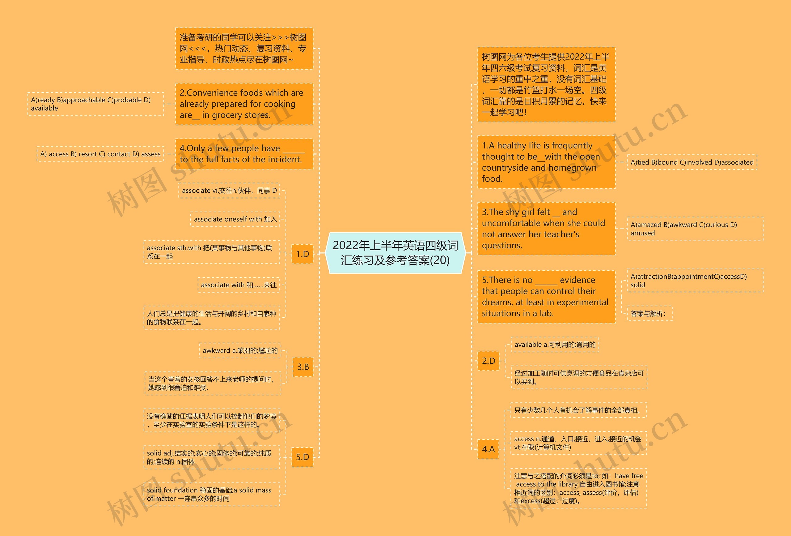 2022年上半年英语四级词汇练习及参考答案(20)思维导图