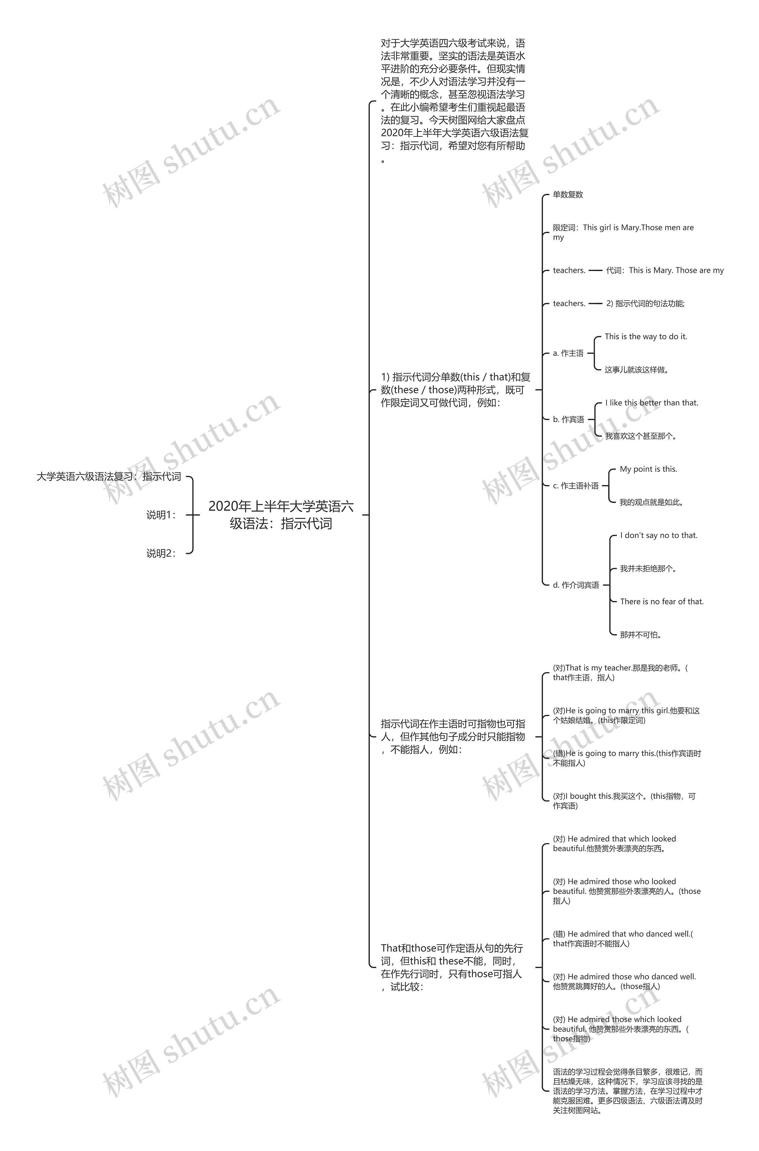 2020年上半年大学英语六级语法：指示代词思维导图