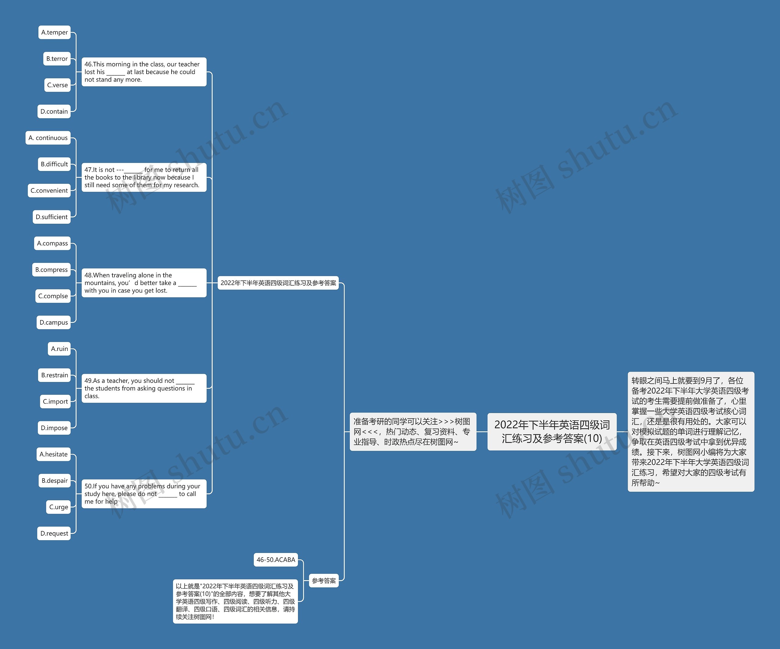 2022年下半年英语四级词汇练习及参考答案(10)思维导图